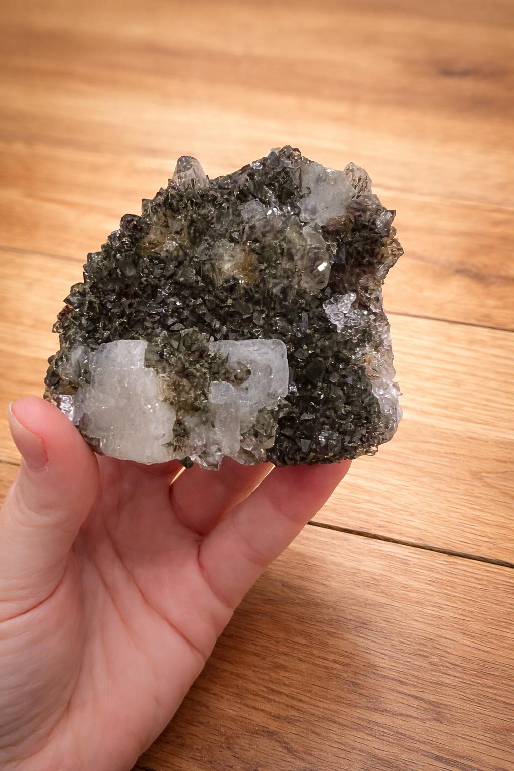 Brazilian Agate Druzy Quartz with Calcite, Natural Crystal Cluster, Quartz Geode Specimen, Healing Crystal Decor