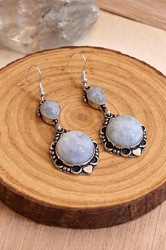Rainbow Moonstone Dangle Earrings In Sterling Silver