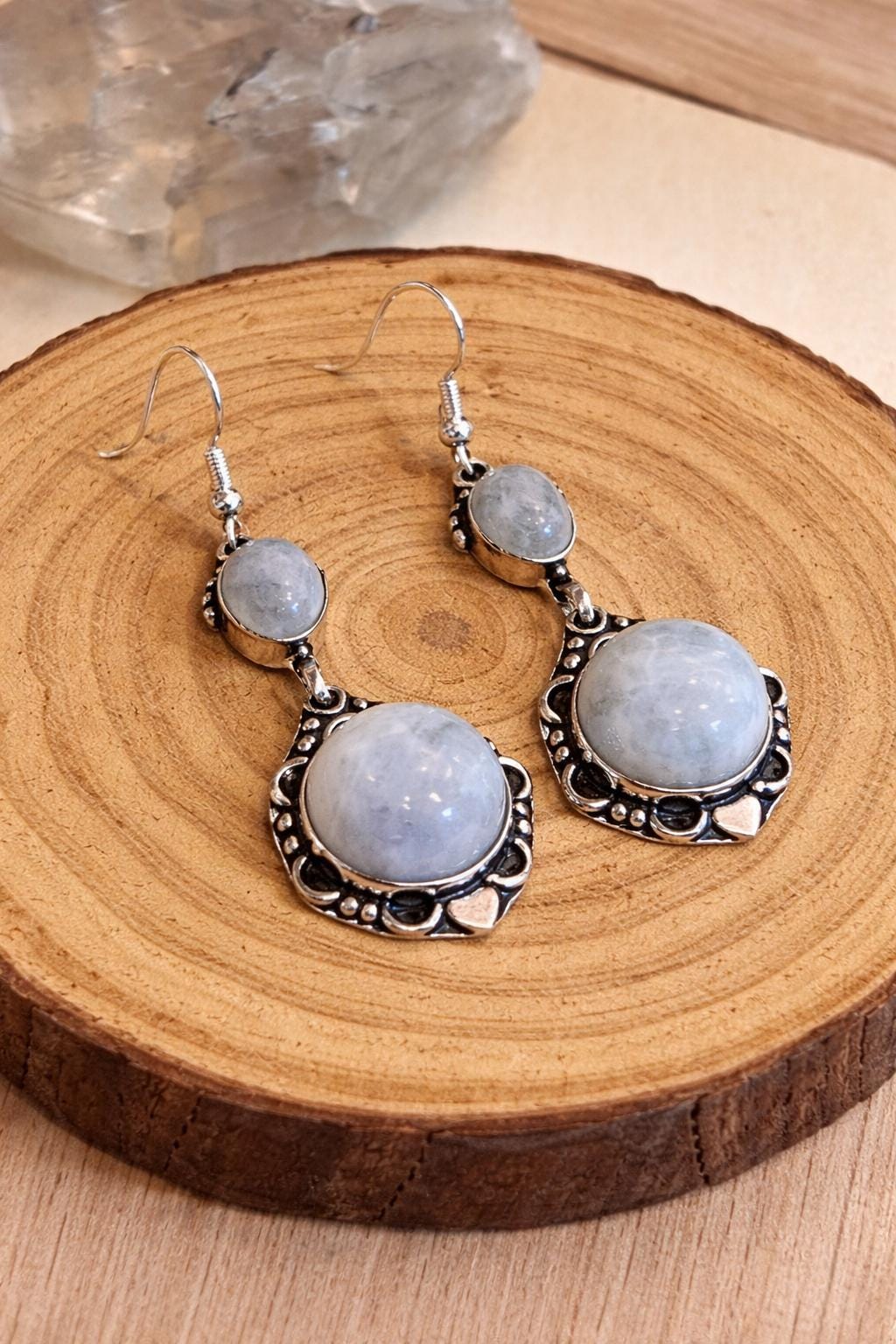 Rainbow Moonstone Dangle Earrings In Sterling Silver