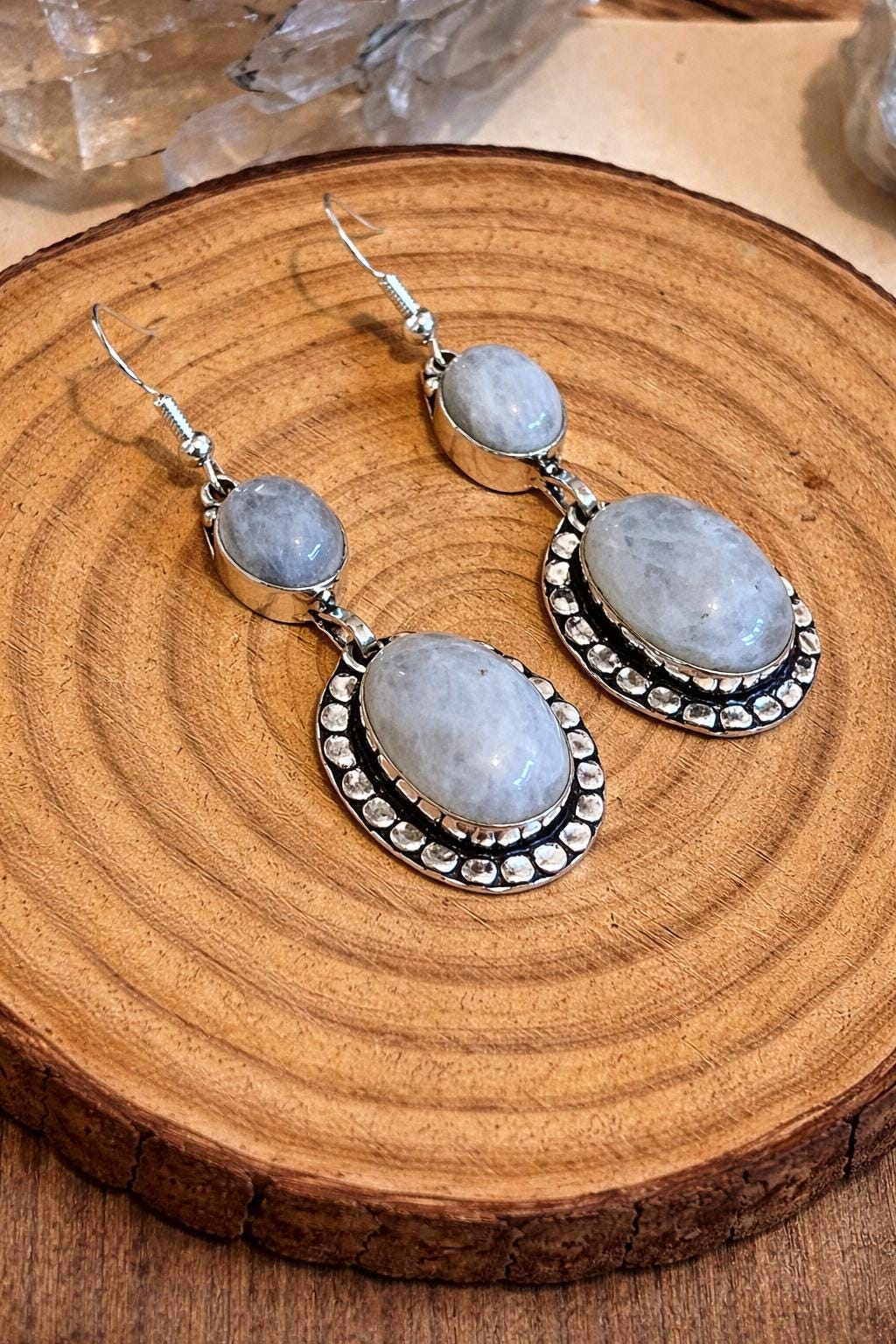 Rainbow Moonstone Dangle Earrings In Sterling Silver