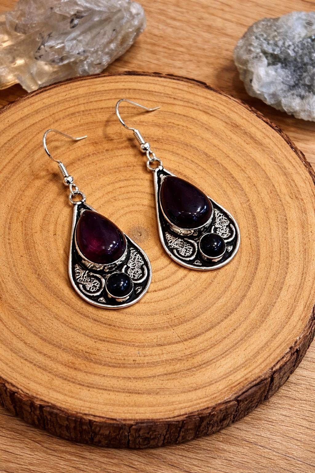 Ethnic Amethyst Earrings In Sterling Silver
