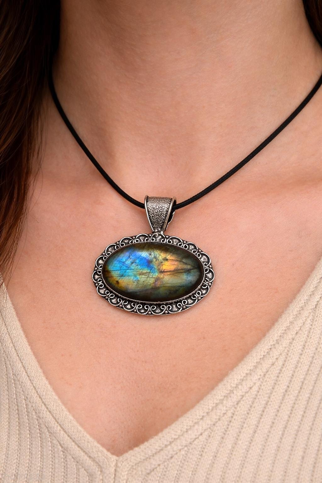 Natural Labradorite Pendant In Sterling Silver Statement Pendant