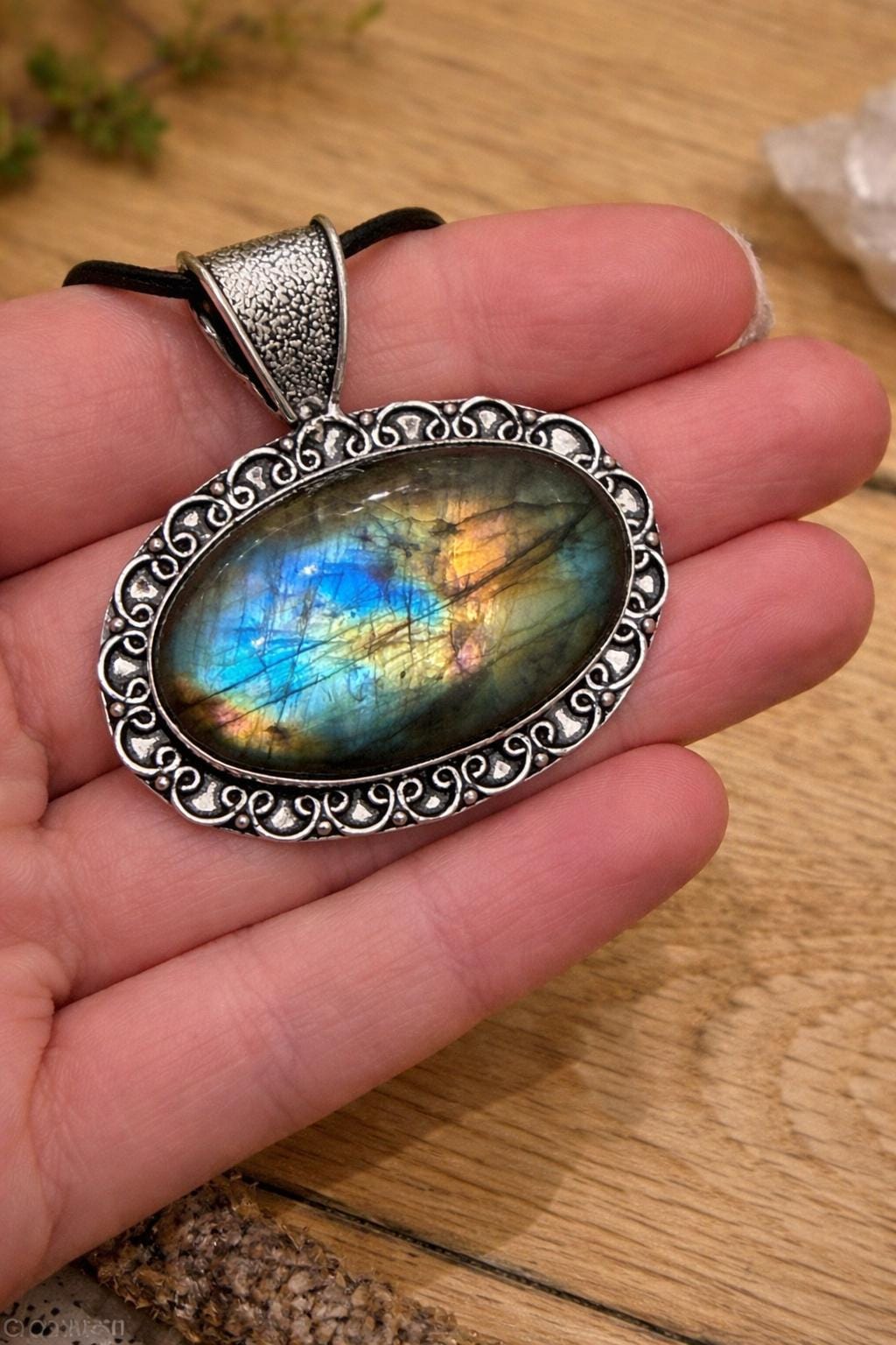 Natural Labradorite Pendant In Sterling Silver Statement Pendant
