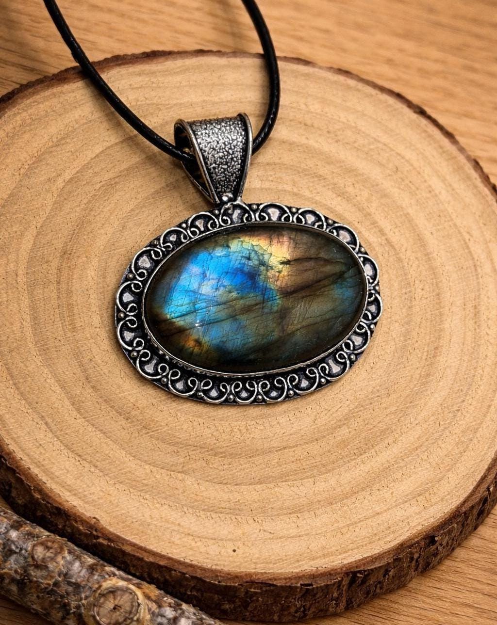 Natural Labradorite Pendant In Sterling Silver Statement Pendant
