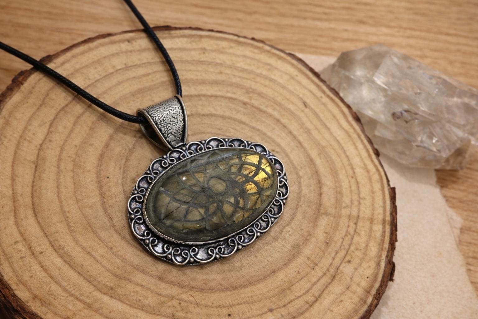 Carved Labradorite Necklace In Sterling Silver