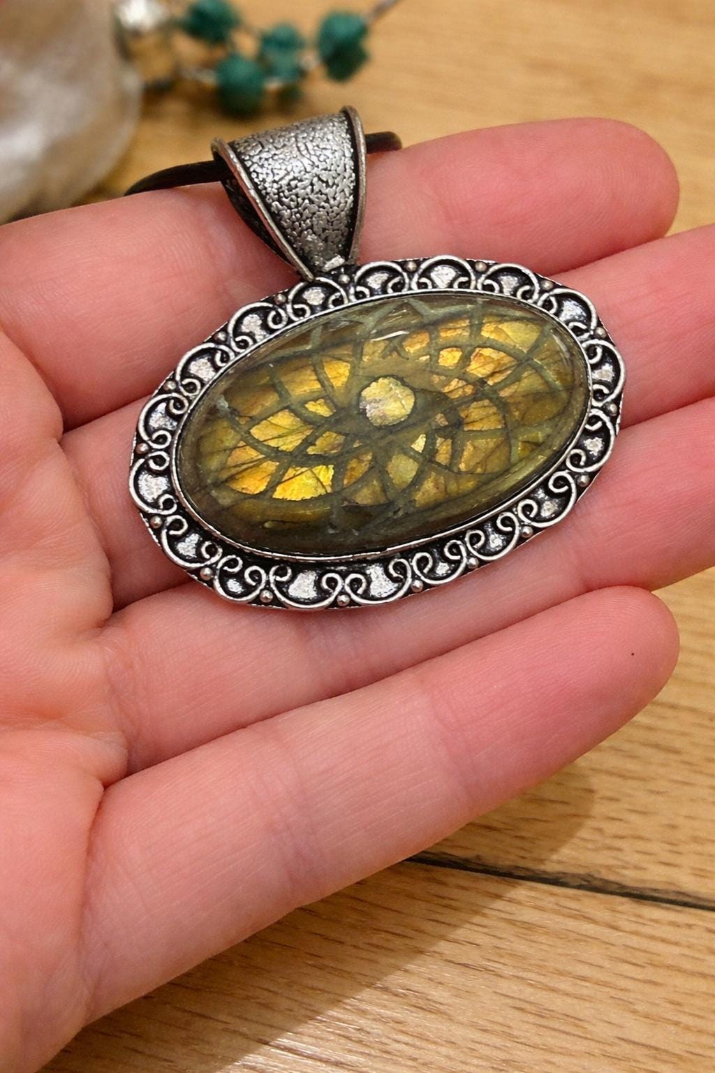 Carved Labradorite Necklace In Sterling Silver