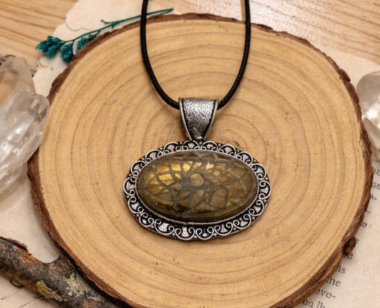 Carved Labradorite Necklace In Sterling Silver