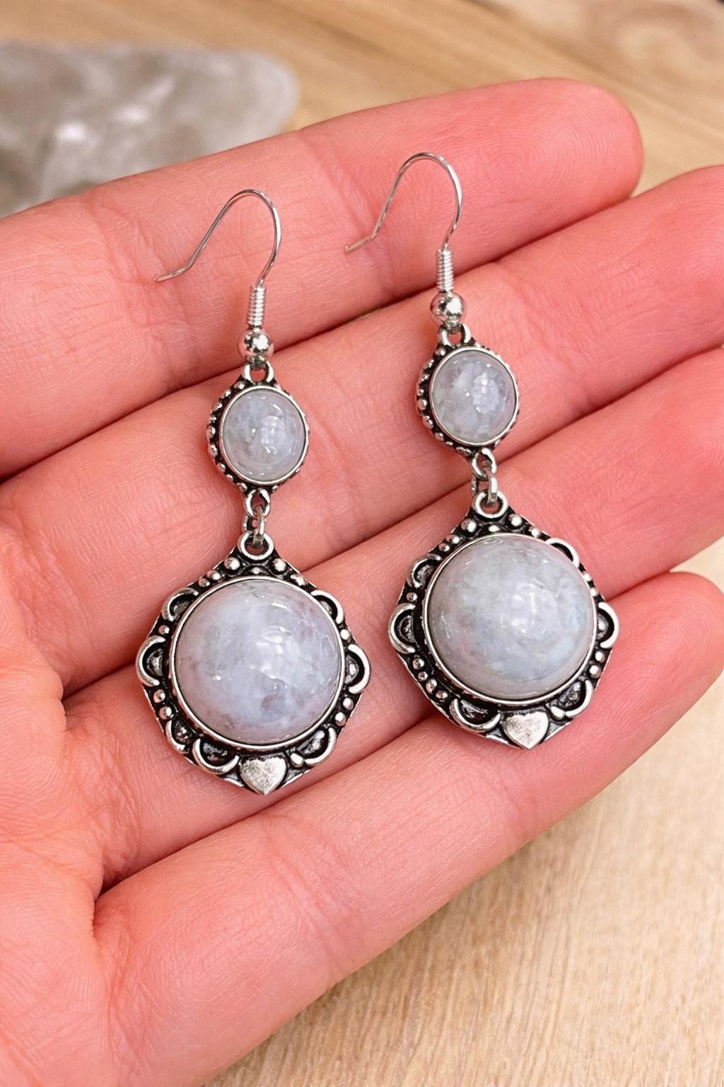 Rainbow Moonstone Dangle Earrings In Sterling Silver