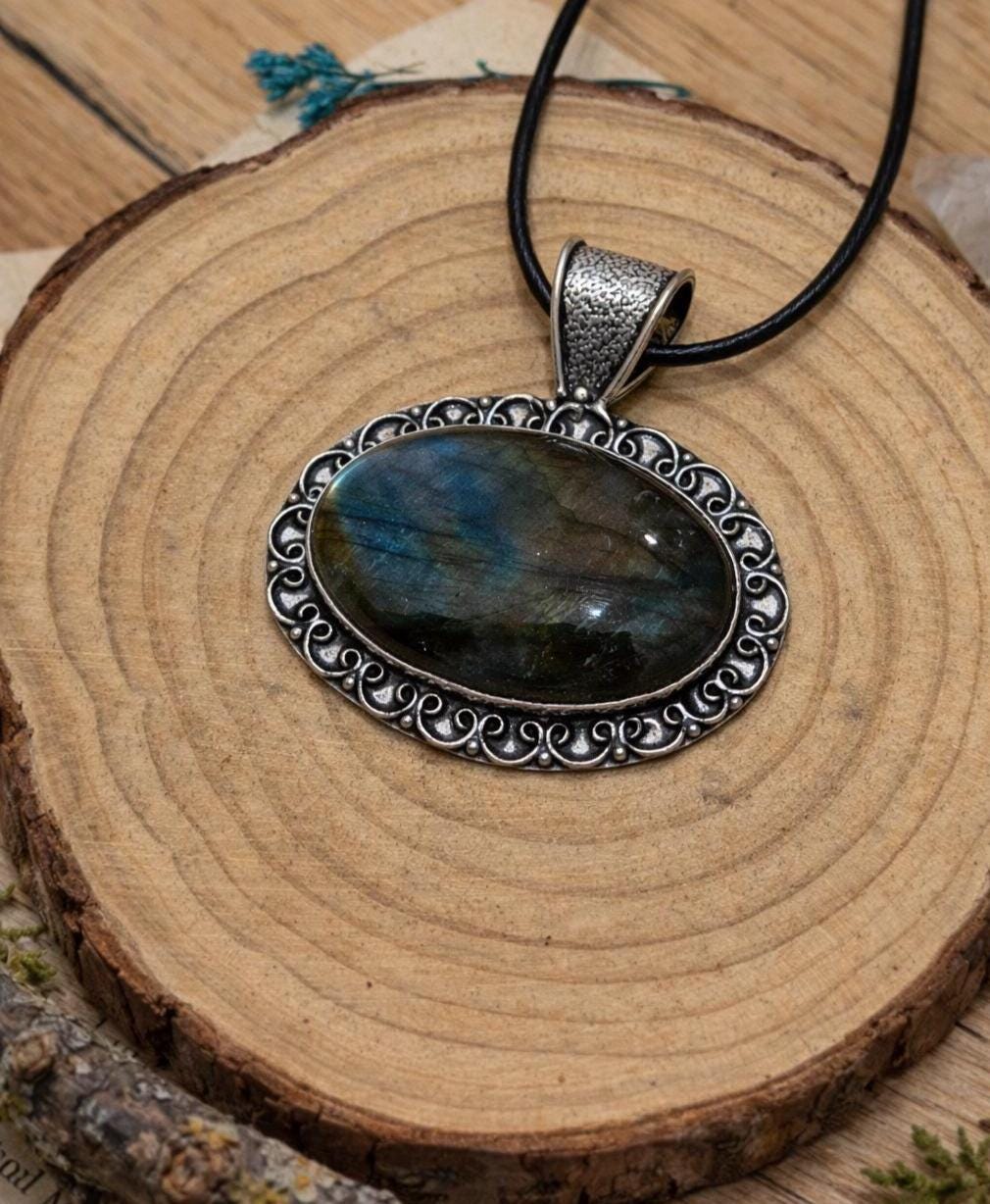 Natural Labradorite Pendant In Sterling Silver Statement Pendant
