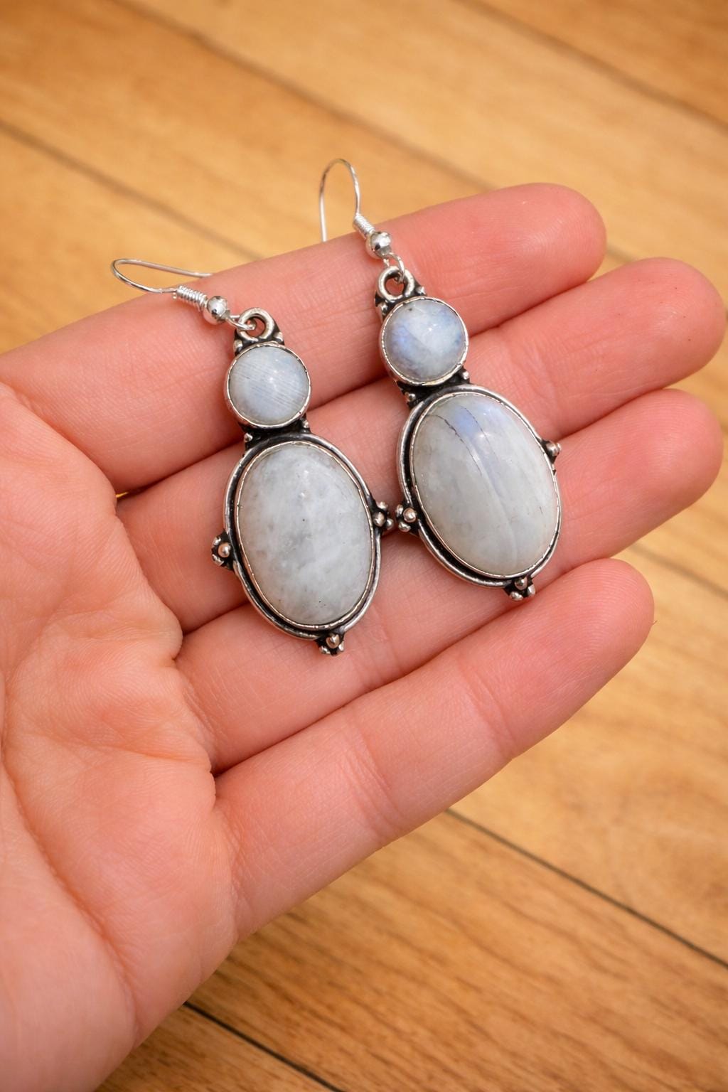 Rainbow Moonstone Earrings In Sterling Silver, Boho Gemstone Earrings