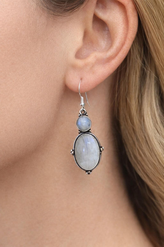 Rainbow Moonstone Earrings In Sterling Silver, Boho Gemstone Earrings