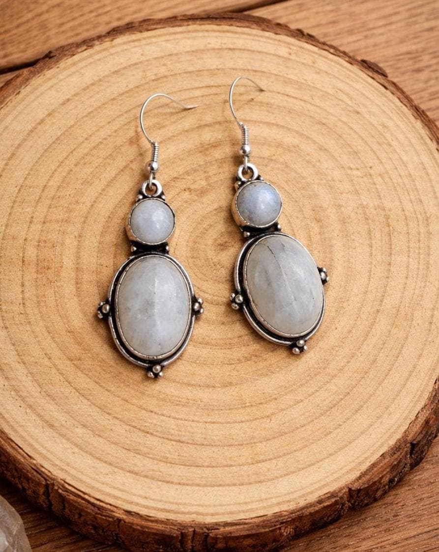 Rainbow Moonstone Earrings In Sterling Silver, Boho Gemstone Earrings