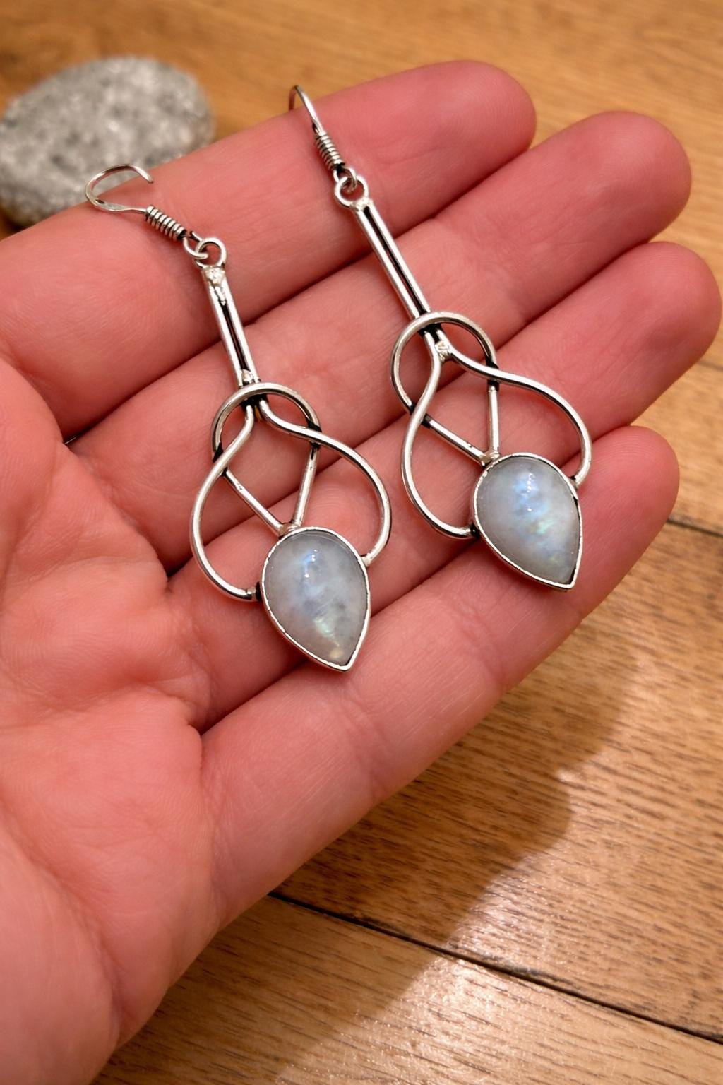 Celtic Moonstone Sterling Silver Dangle Earrings