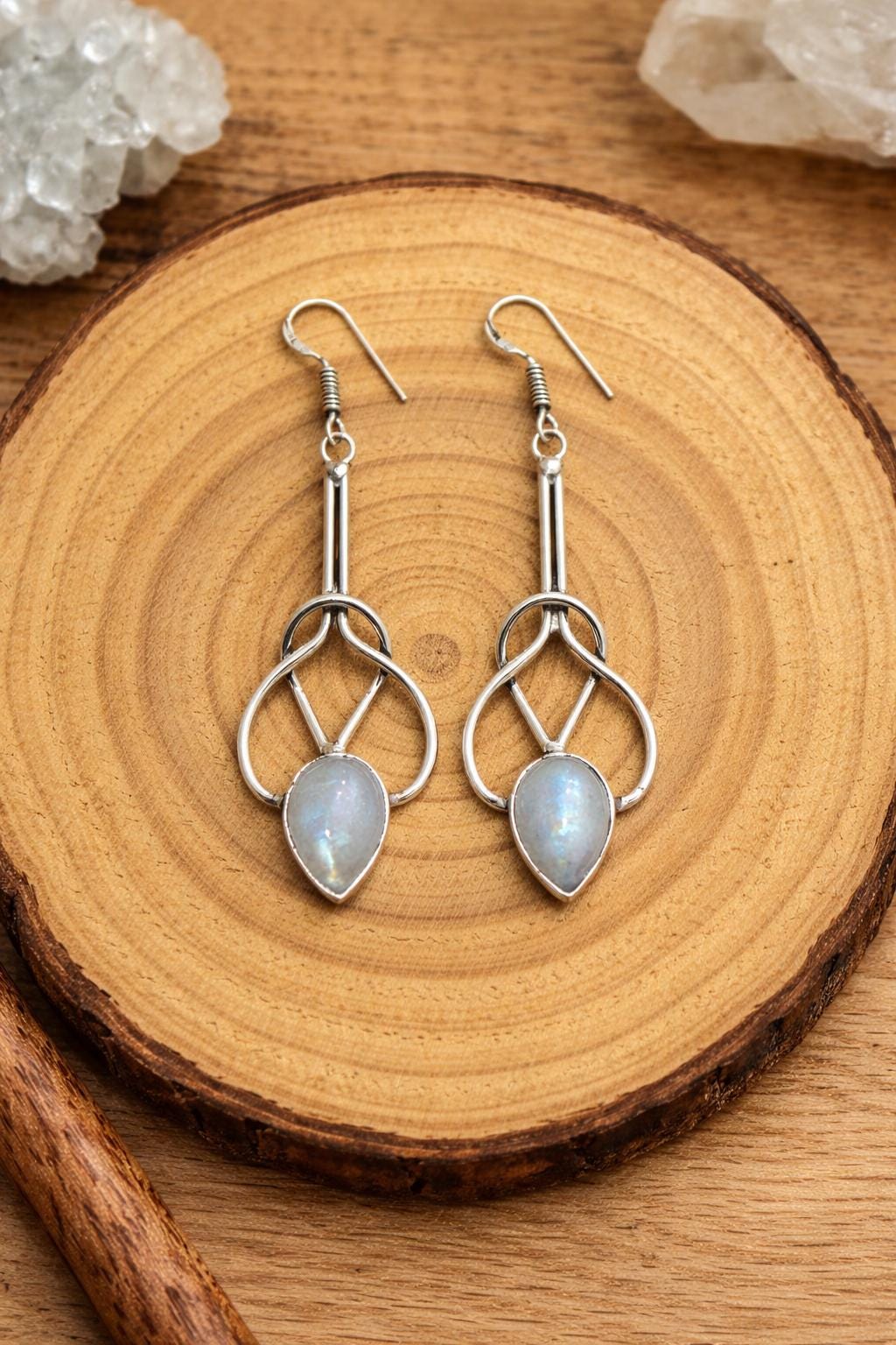 Celtic Moonstone Sterling Silver Dangle Earrings