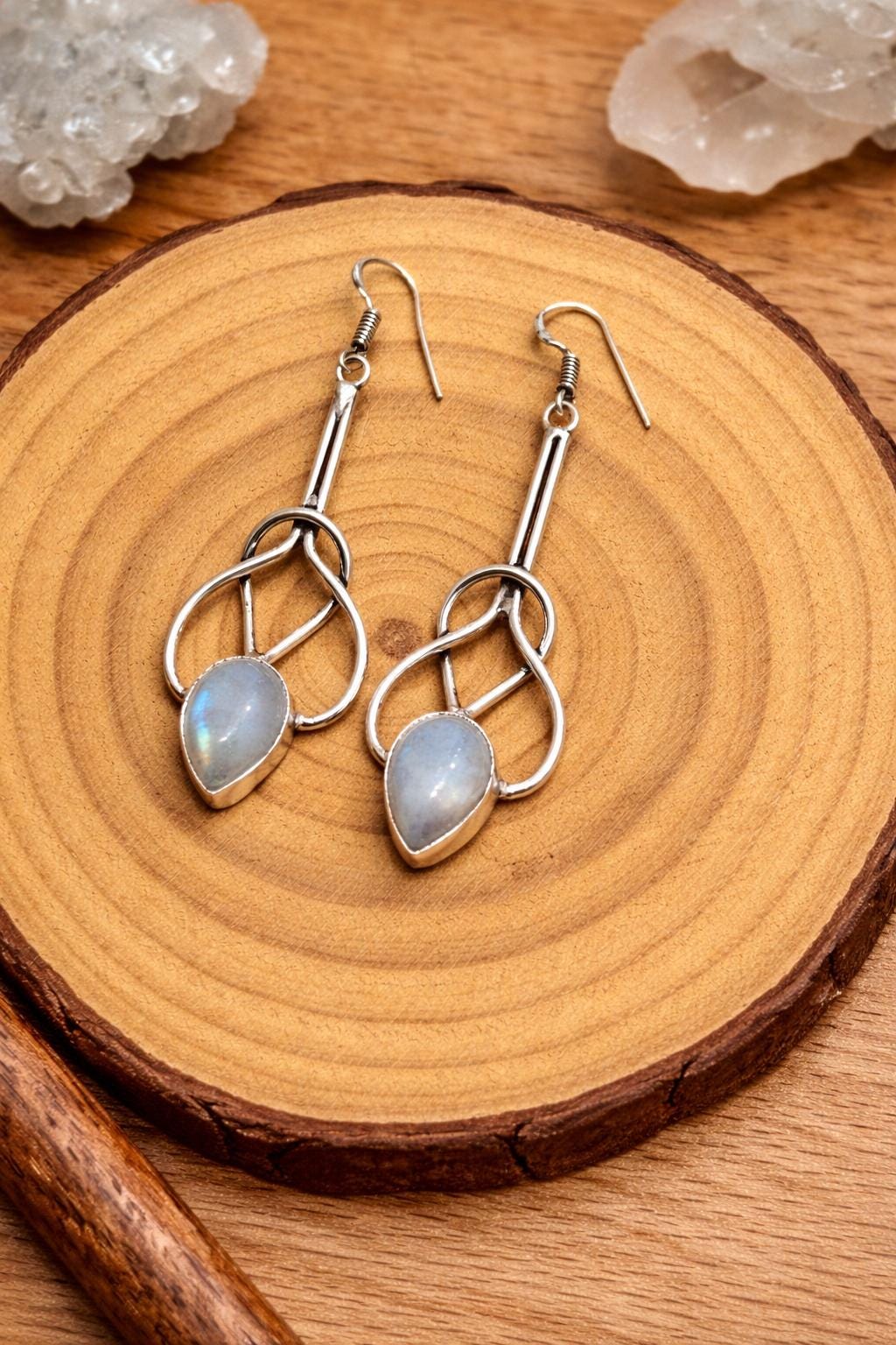Celtic Moonstone Sterling Silver Dangle Earrings