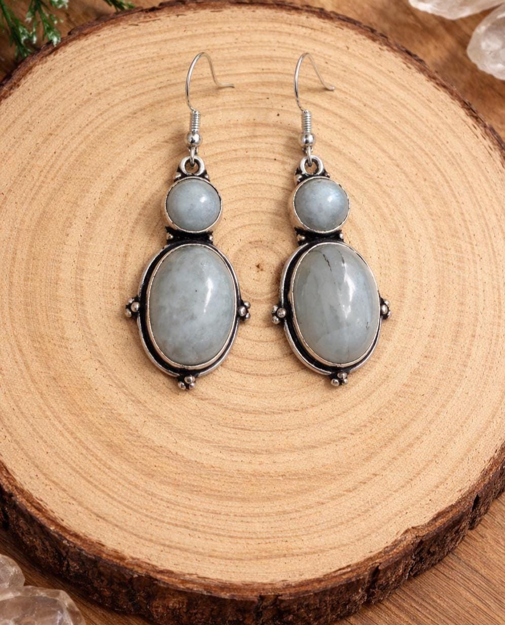 Rainbow Moonstone Earrings In Sterling Silver, Boho Gemstone Earrings