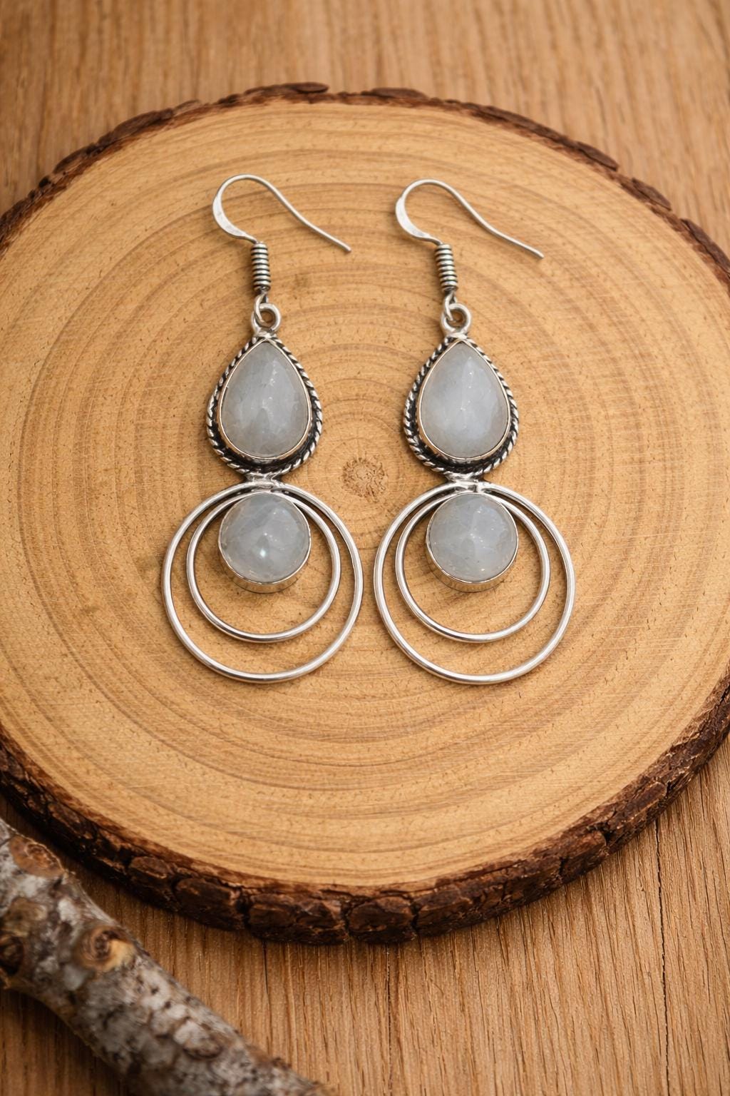 Rainbow Moonstone Earrings In Sterling Silver Rustic Dangle Earrings GypsyJewelry Boho Earrings