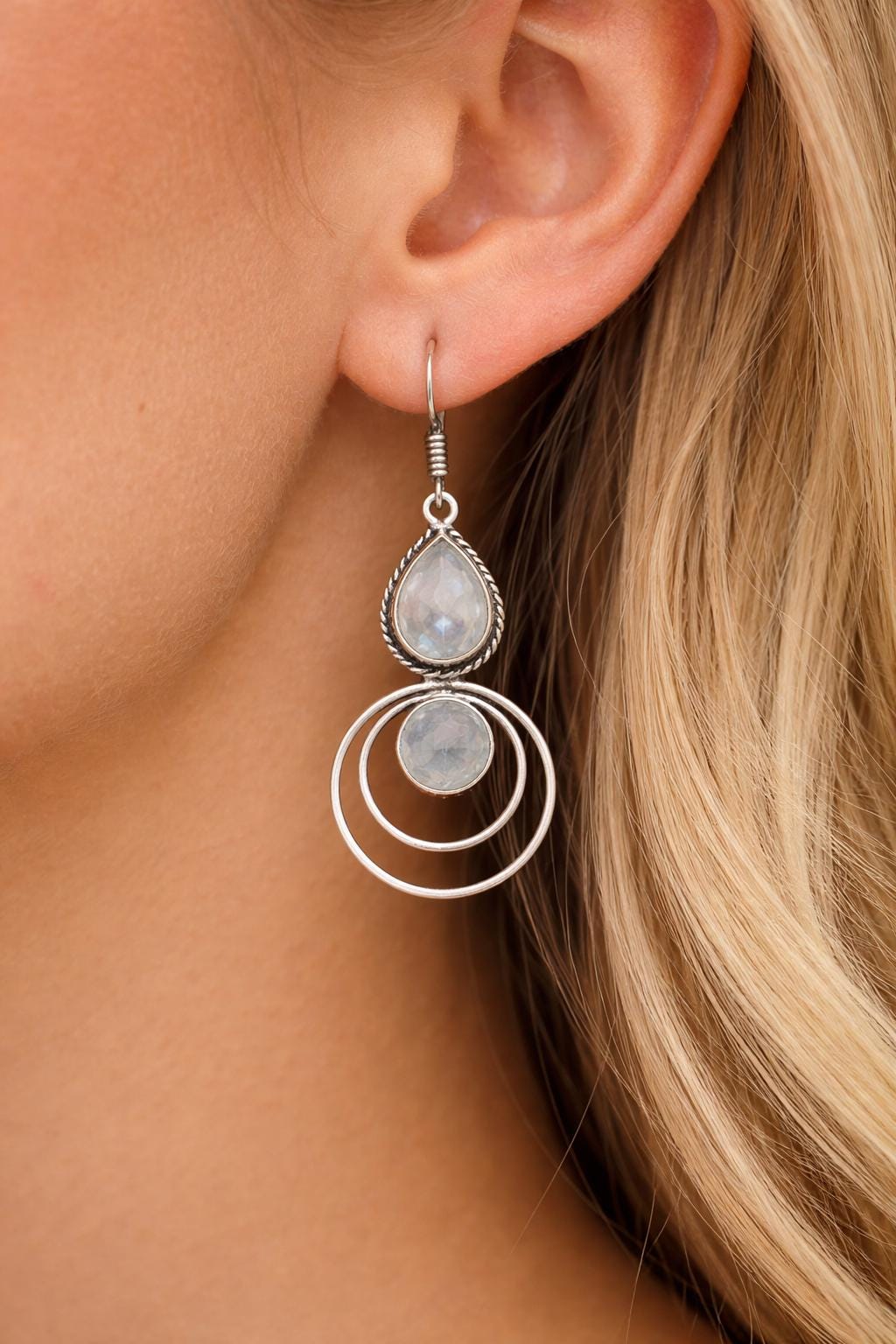 Rainbow Moonstone Earrings In Sterling Silver Rustic Dangle Earrings GypsyJewelry Boho Earrings