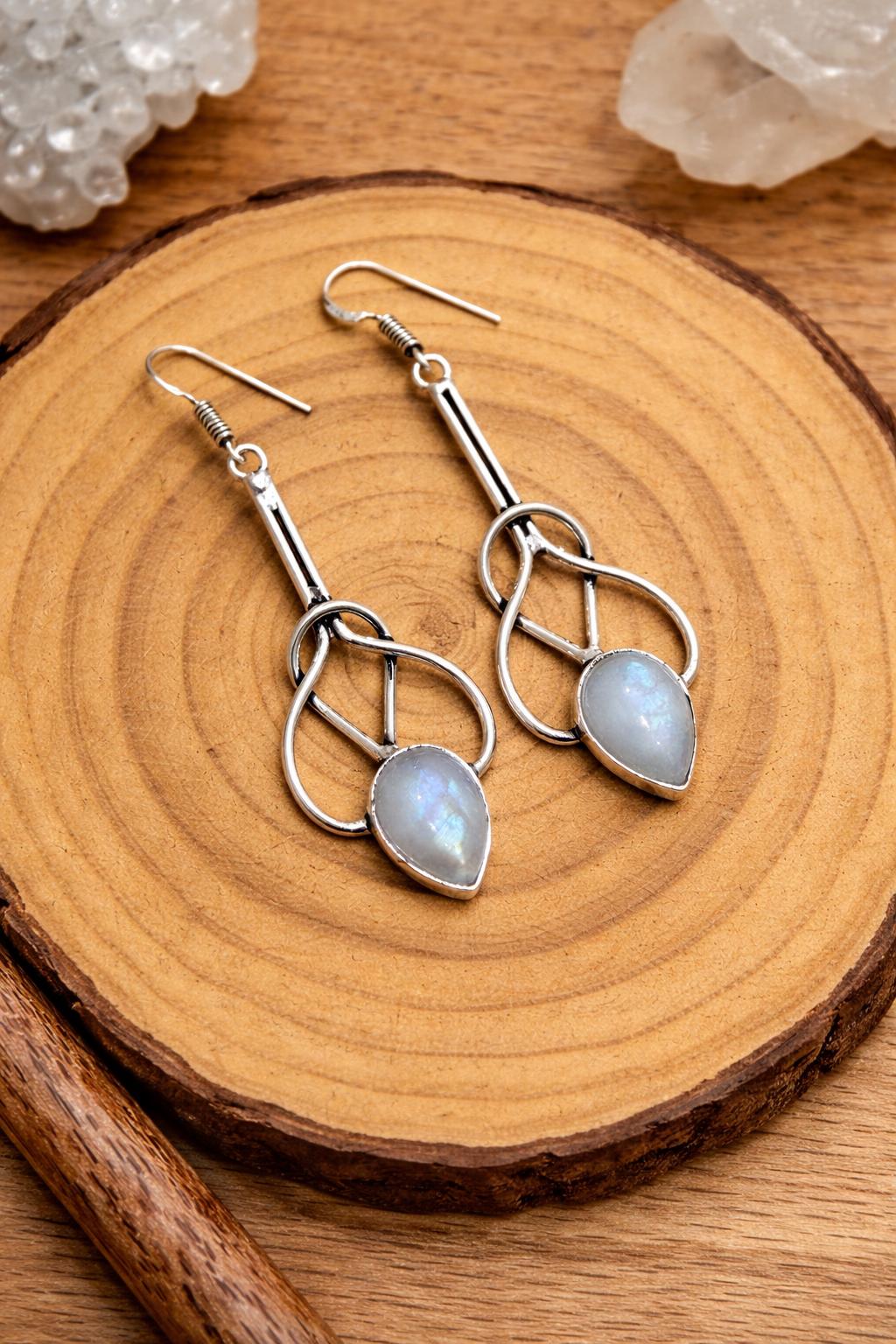 Celtic Moonstone Sterling Silver Dangle Earrings