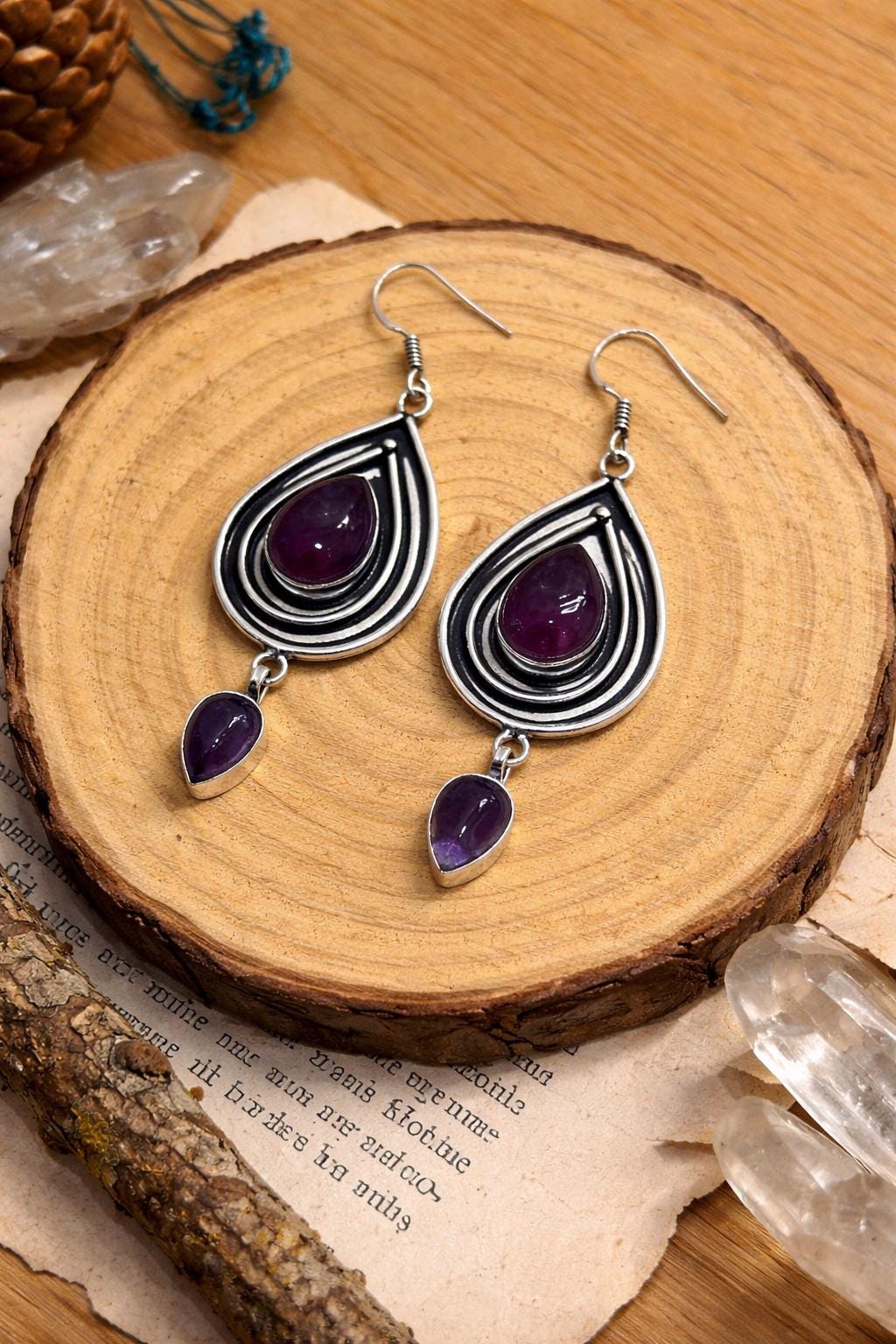 Amethyst Dangle Earrings In Sterling Silver, Statement Earrings