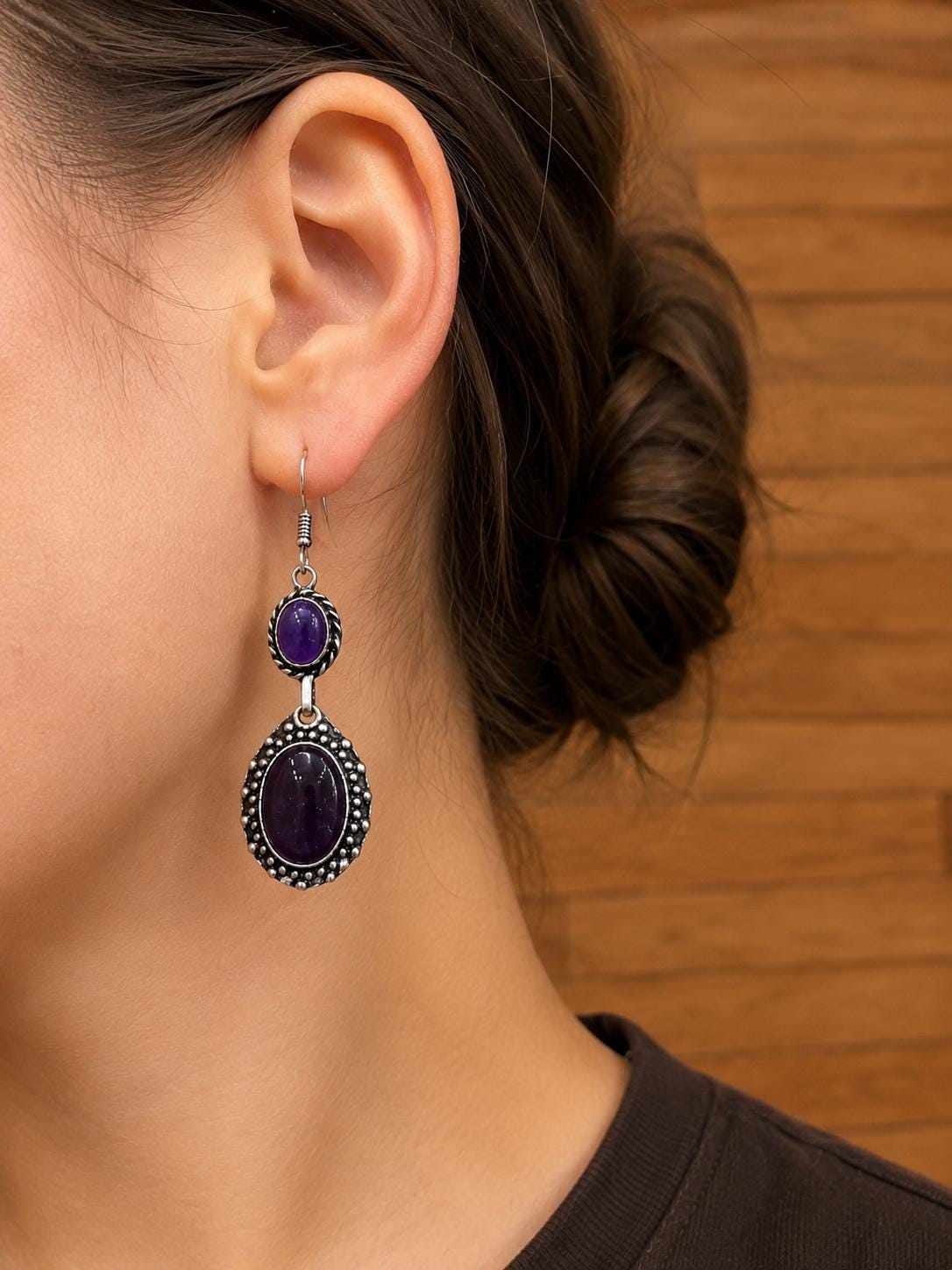 Amethyst Dangle Earrings, Sterling Silver, Purple Gemstone Boho Earrings, Birthstone Gift for Her