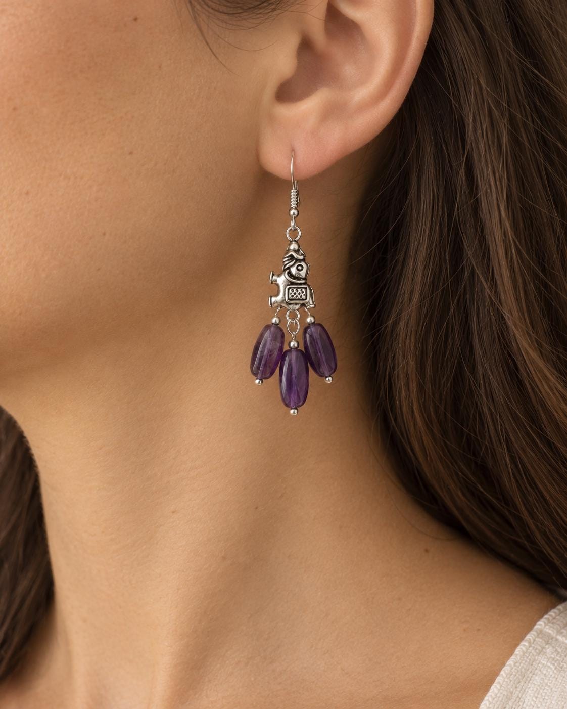 Amethyst Jewellery Set, Purple Gemstone Necklace and Earrings, Silver Statement Jewellery, Boho Crystal Gift