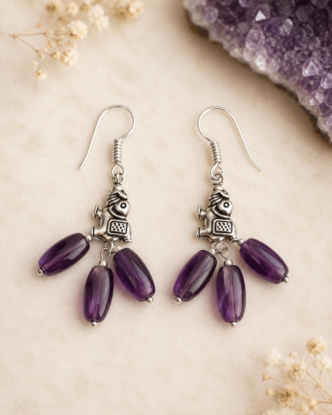 Amethyst Jewellery Set, Purple Gemstone Necklace and Earrings, Silver Statement Jewellery, Boho Crystal Gift