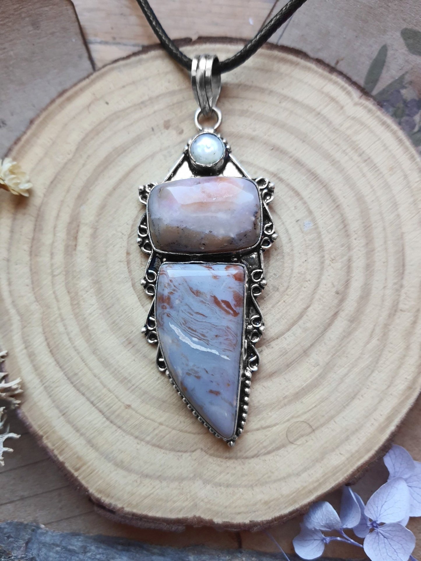 Jasper Pearl Pendant: Sterling Silver Boho Necklace - LunarGem - 