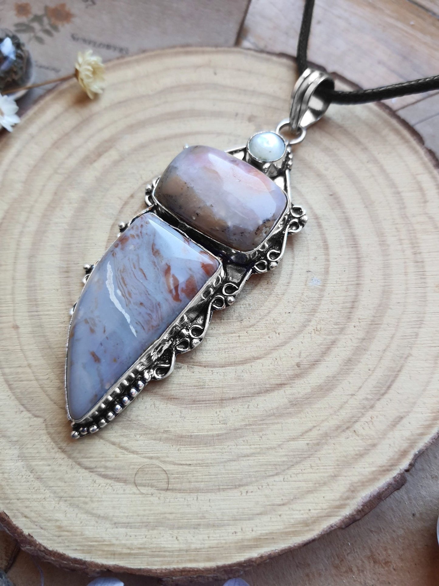 Jasper Pearl Pendant: Sterling Silver Boho Necklace - LunarGem - 