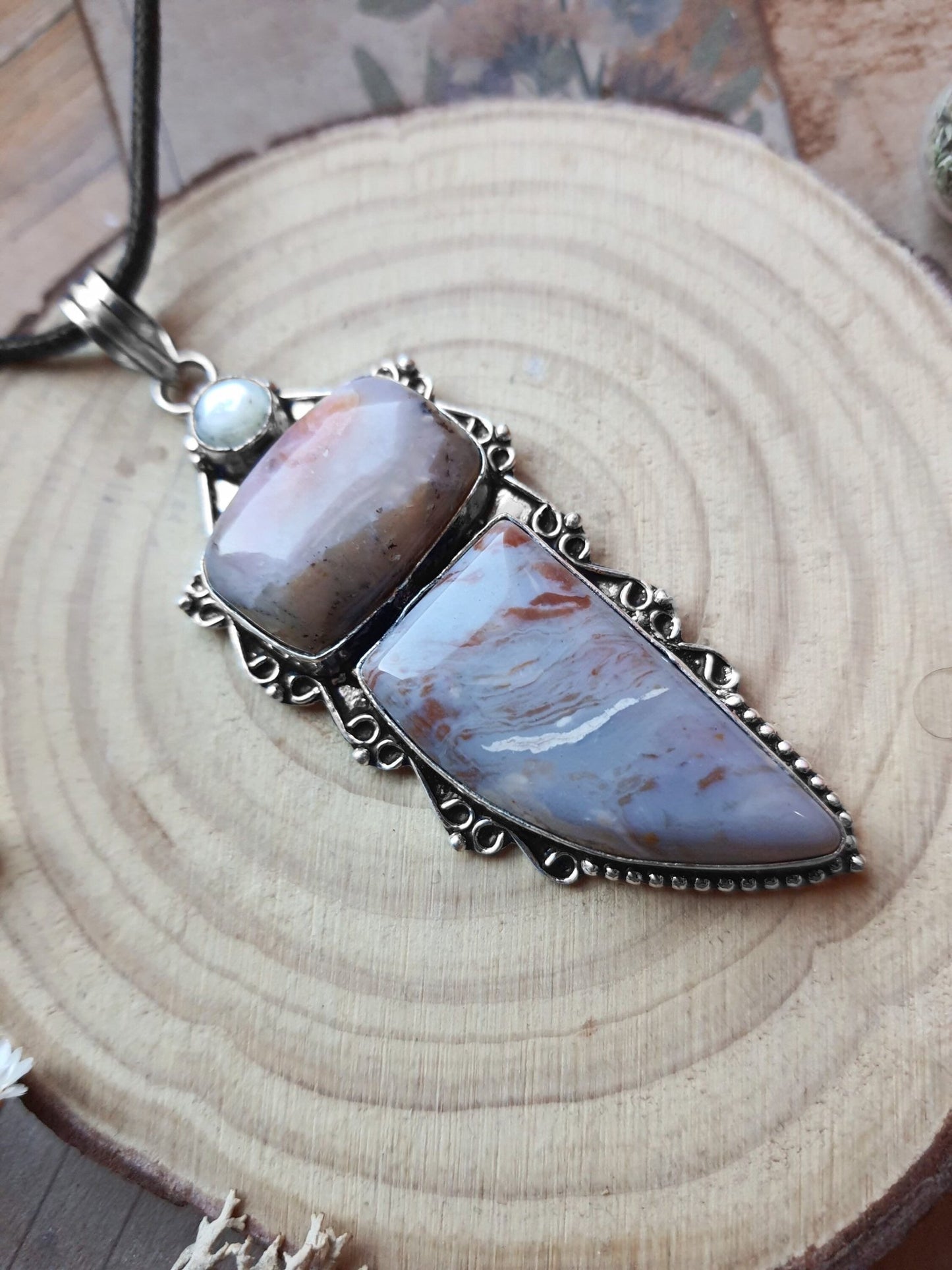 Jasper Pearl Pendant: Sterling Silver Boho Necklace - LunarGem - 