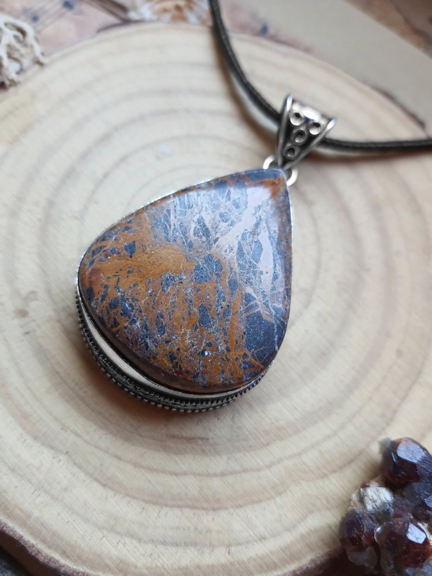 Jasper Sterling Silver Pendant Necklace, Boho Gemstone Jewelry - LunarGem - 