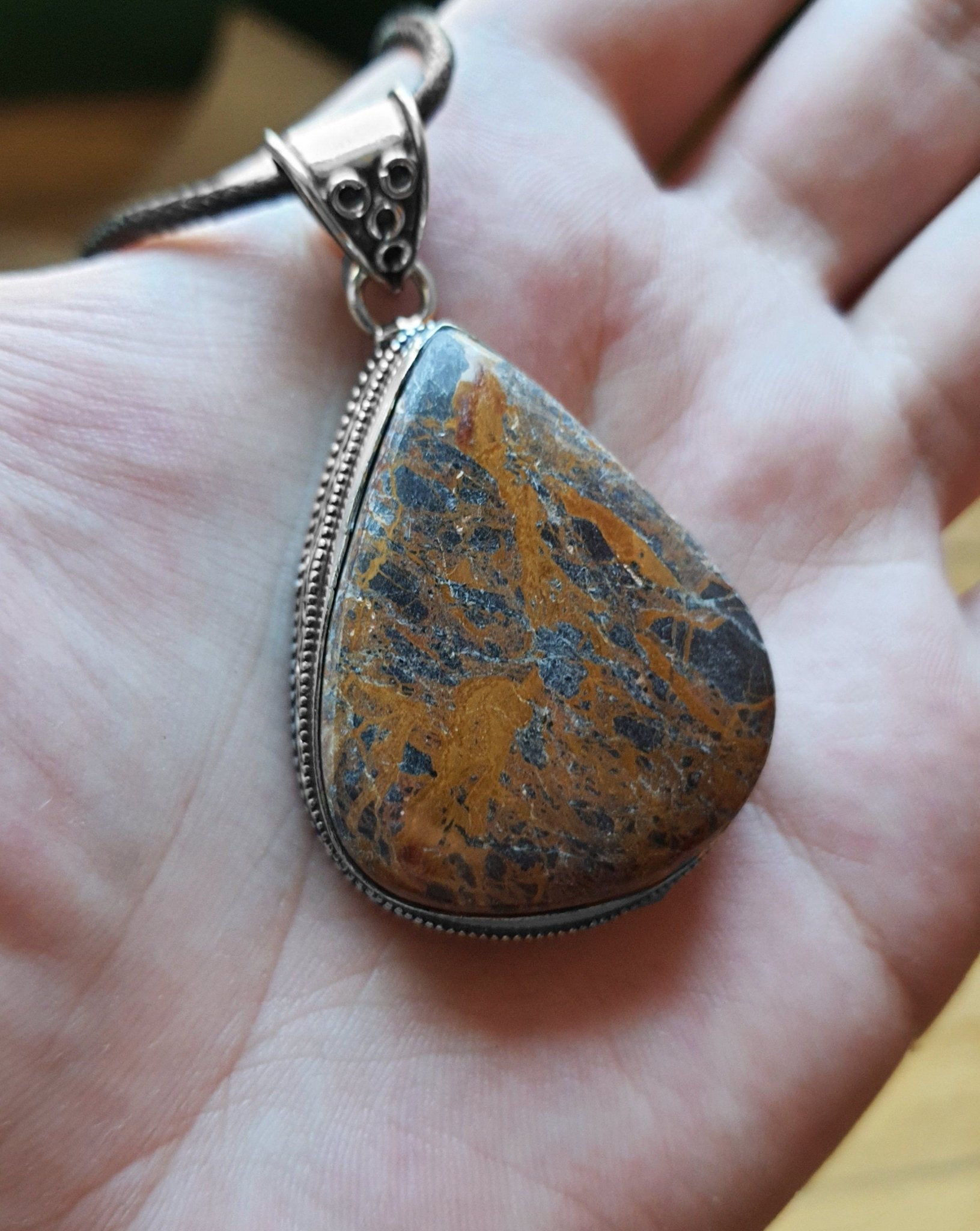 Jasper Sterling Silver Pendant Necklace, Boho Gemstone Jewelry - LunarGem - 