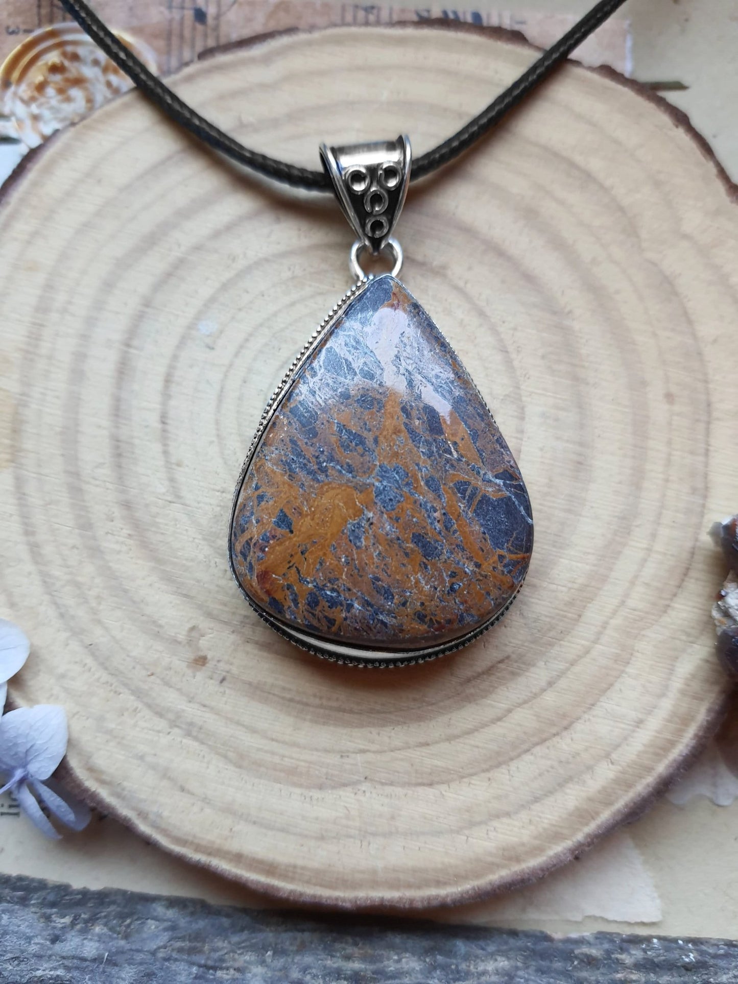 Jasper Sterling Silver Pendant Necklace, Boho Gemstone Jewelry - LunarGem - 