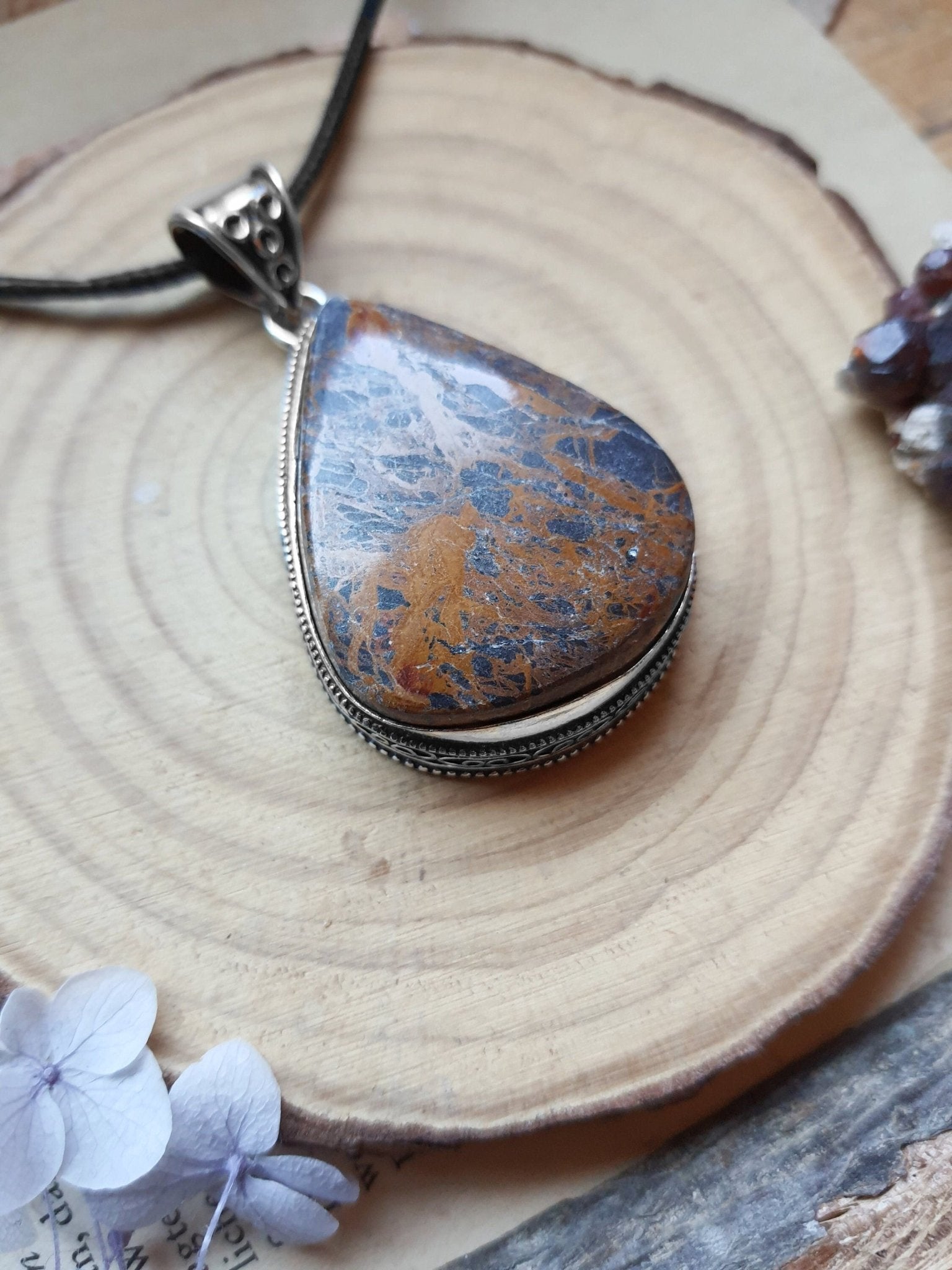 Jasper Sterling Silver Pendant Necklace, Boho Gemstone Jewelry - LunarGem - 