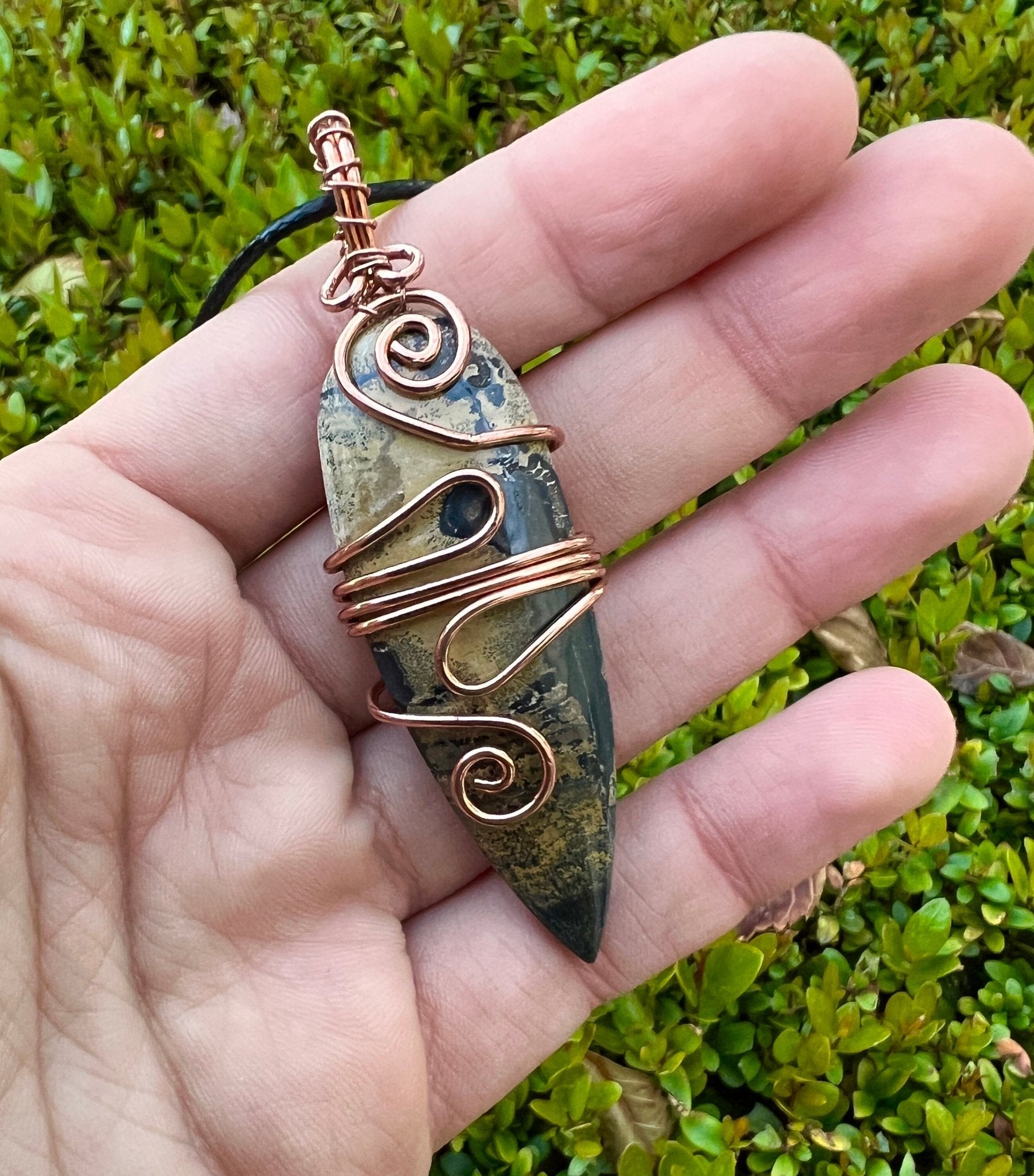 Jasper Wire Wrapped Pendant In Statement Pendant - LunarGem - 