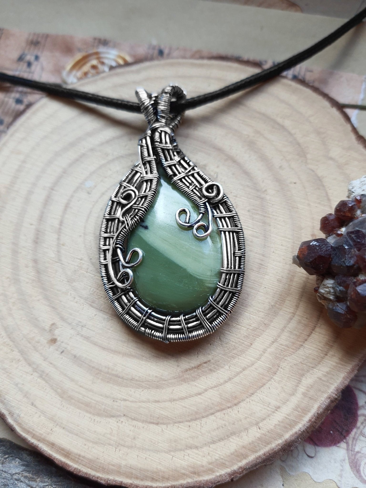Jasper Wire Wrapped Pendant In Sterling Silver Statement Pendant - LunarGem - 