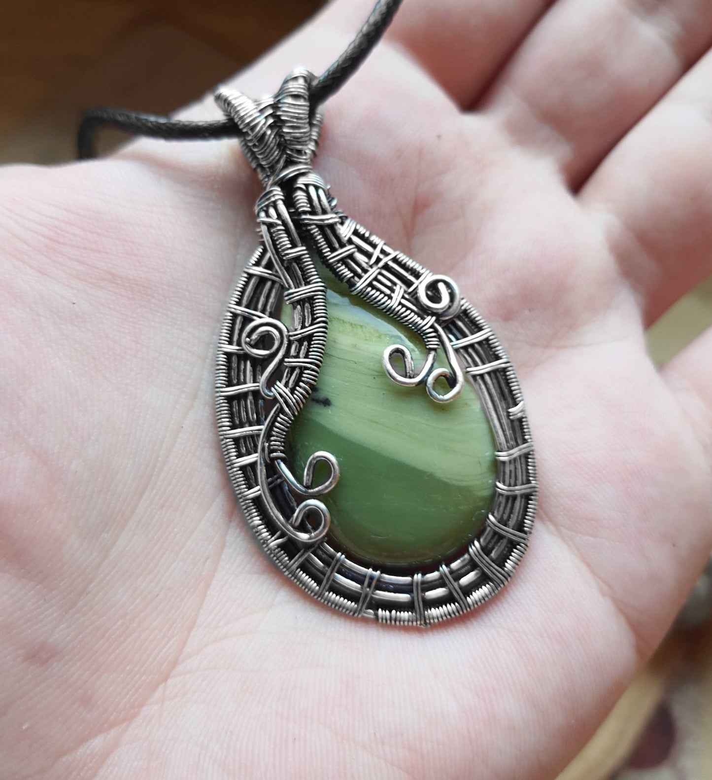 Jasper Wire Wrapped Pendant In Sterling Silver Statement Pendant - LunarGem - 