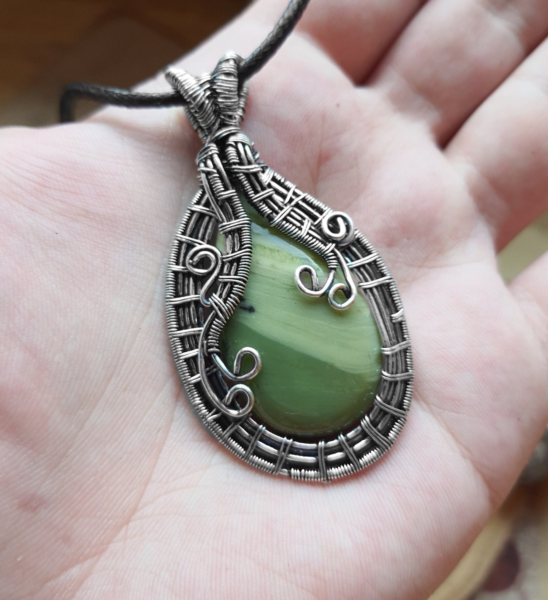 Jasper Wire Wrapped Pendant In Sterling Silver Statement Pendant - LunarGem - 