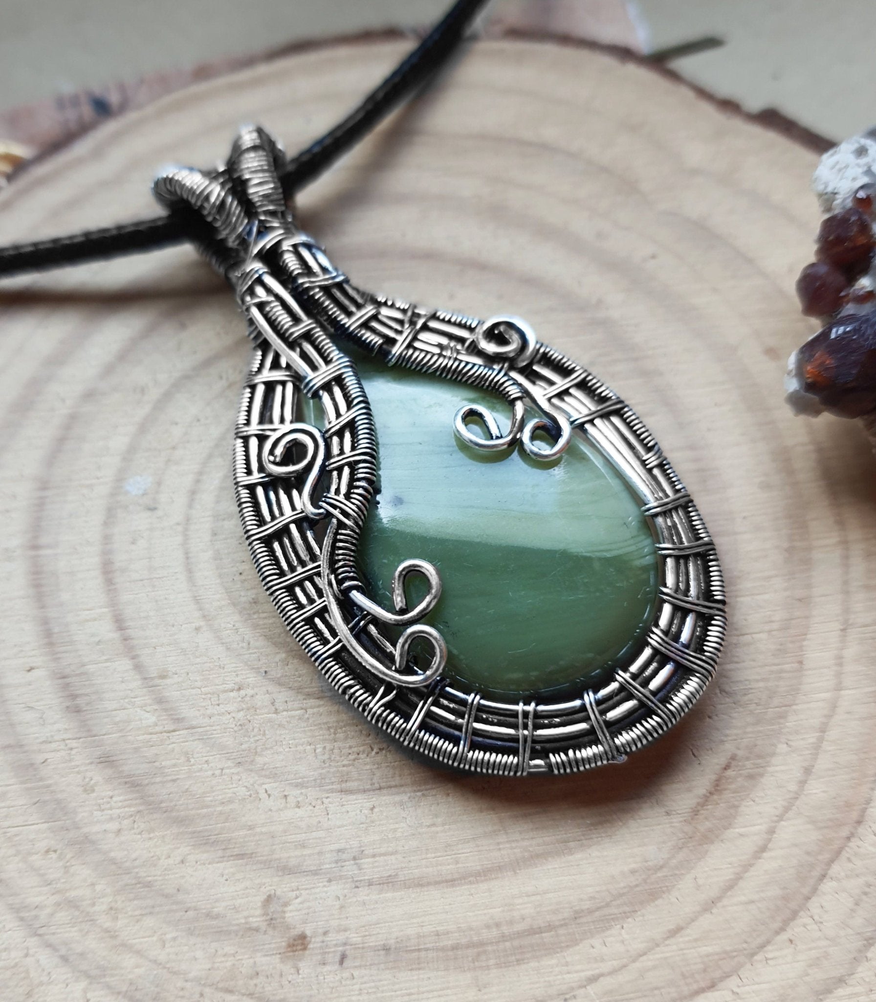 Jasper Wire Wrapped Pendant In Sterling Silver Statement Pendant - LunarGem - 