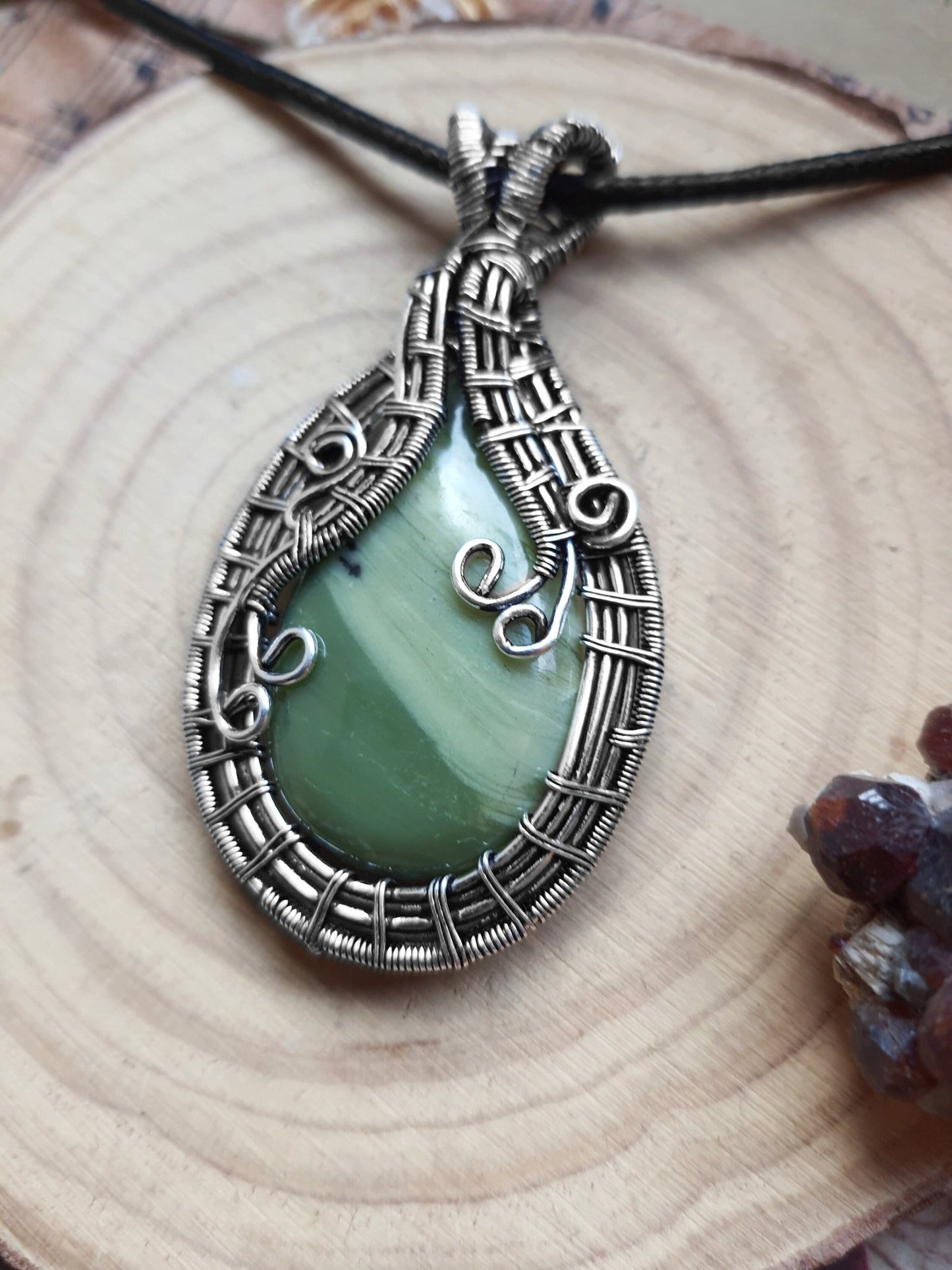 Jasper Wire Wrapped Pendant In Sterling Silver Statement Pendant - LunarGem - 