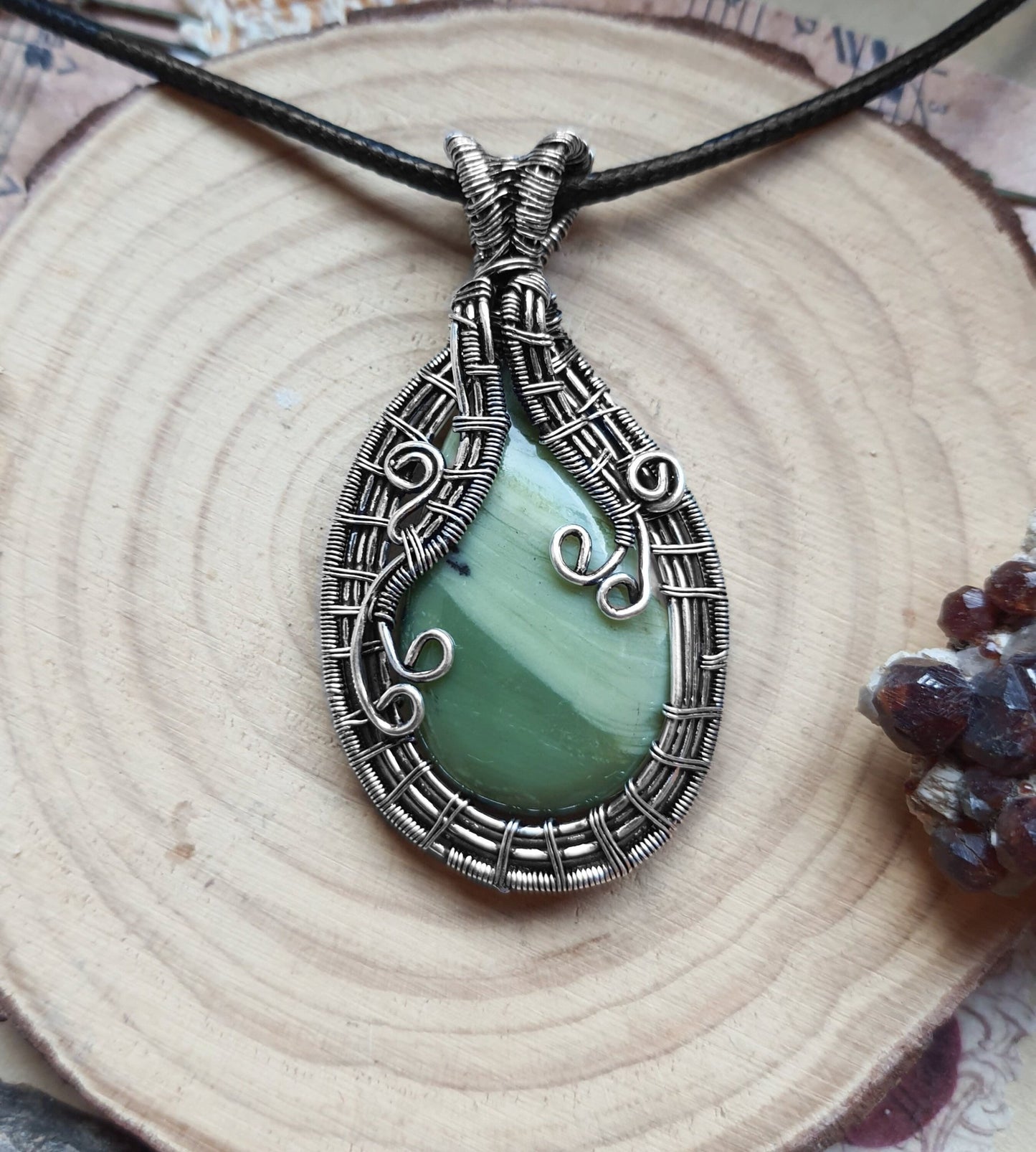 Jasper Wire Wrapped Pendant In Sterling Silver Statement Pendant - LunarGem - 