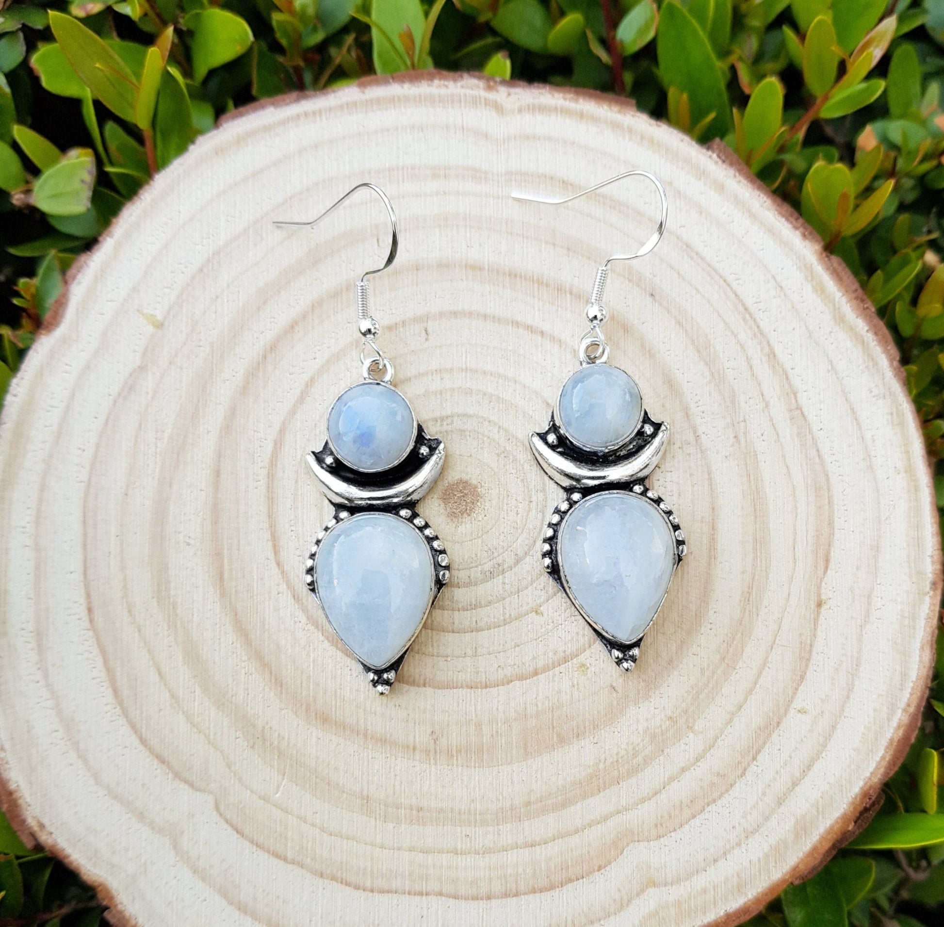 Labradorite Crescent Moon Earrings: Sterling Silver Boho Teardrop Jewelry - LunarGem - Earrings