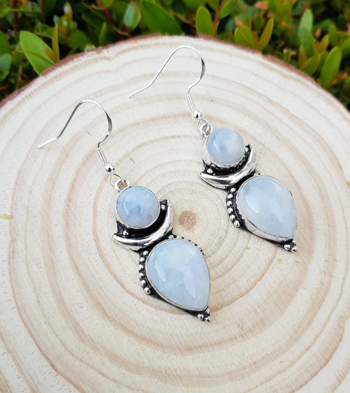 Labradorite Crescent Moon Earrings: Sterling Silver Boho Teardrop Jewelry - LunarGem - Earrings