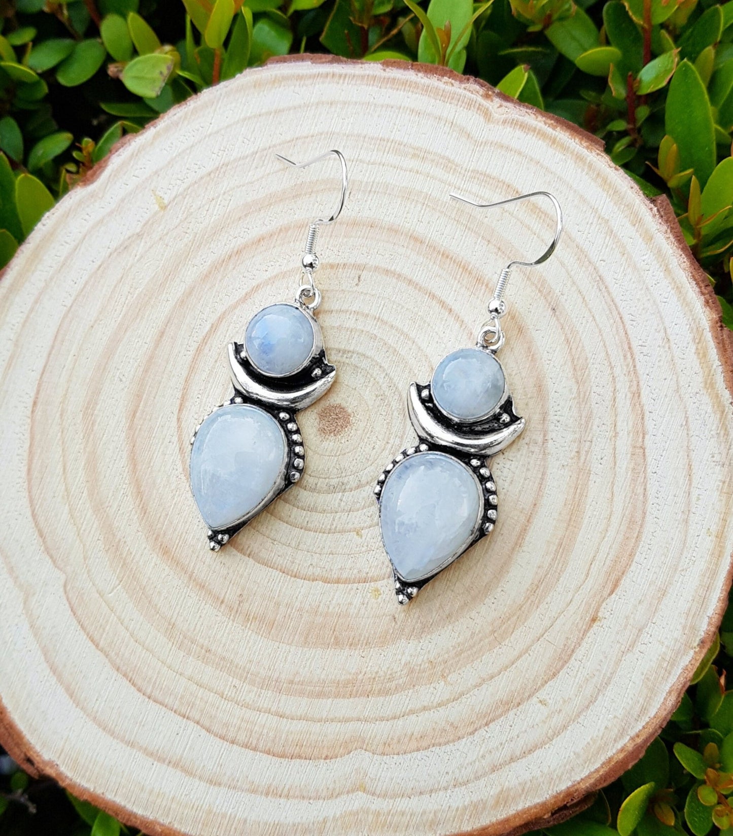 Labradorite Crescent Moon Earrings: Sterling Silver Boho Teardrop Jewelry - LunarGem - Earrings