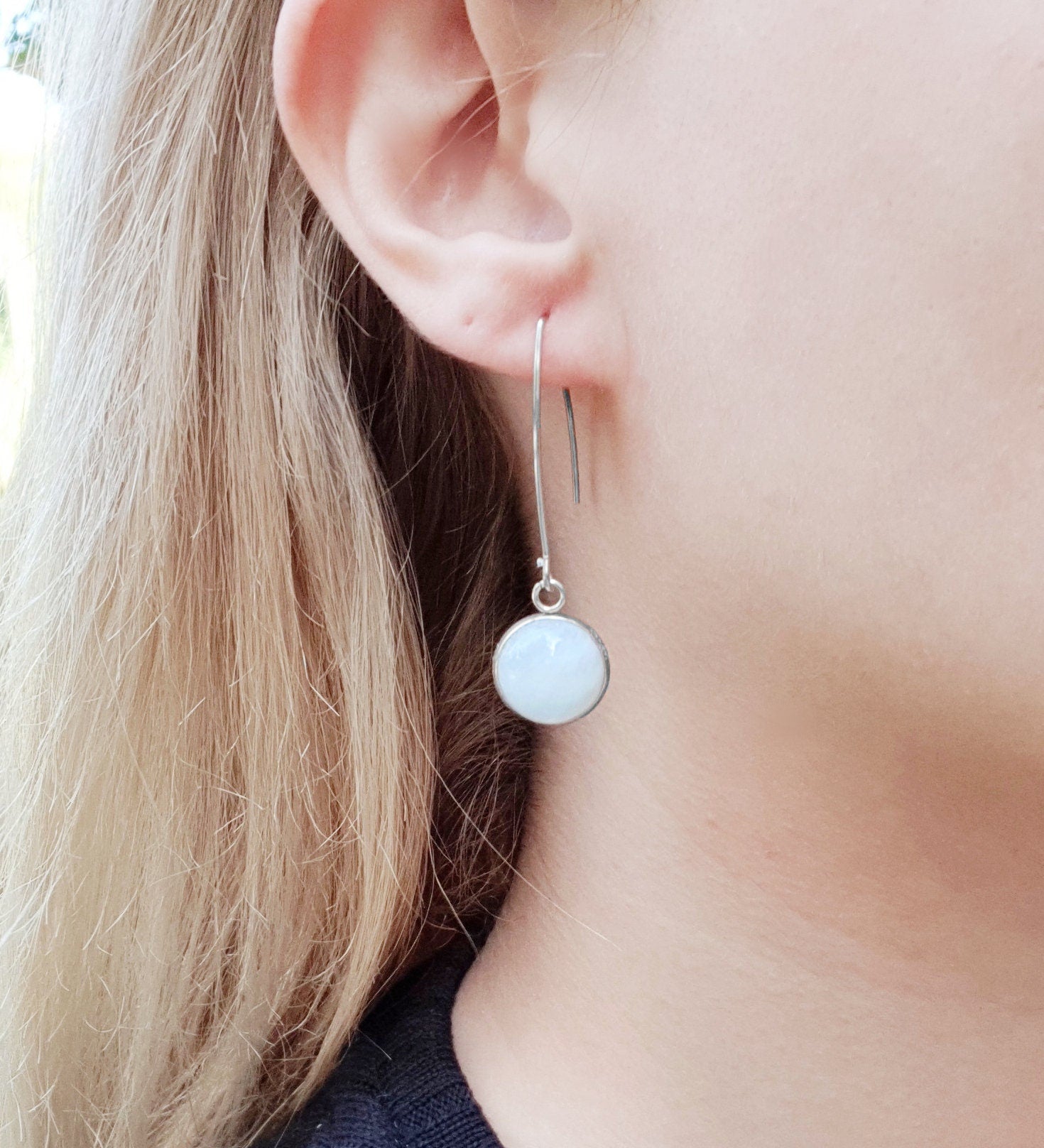 Labradorite Dangle Earrings: Hypoallergenic Stainless Steel, Minimalist Style - LunarGem - Earrings