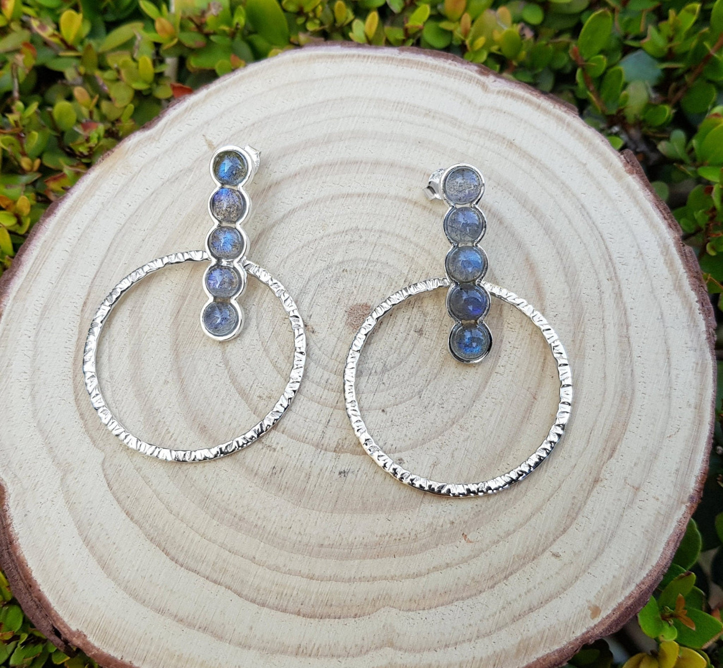 Labradorite Statement Earrings Sterling Silver, Boho Crystal Earrings - LunarGem - Earrings