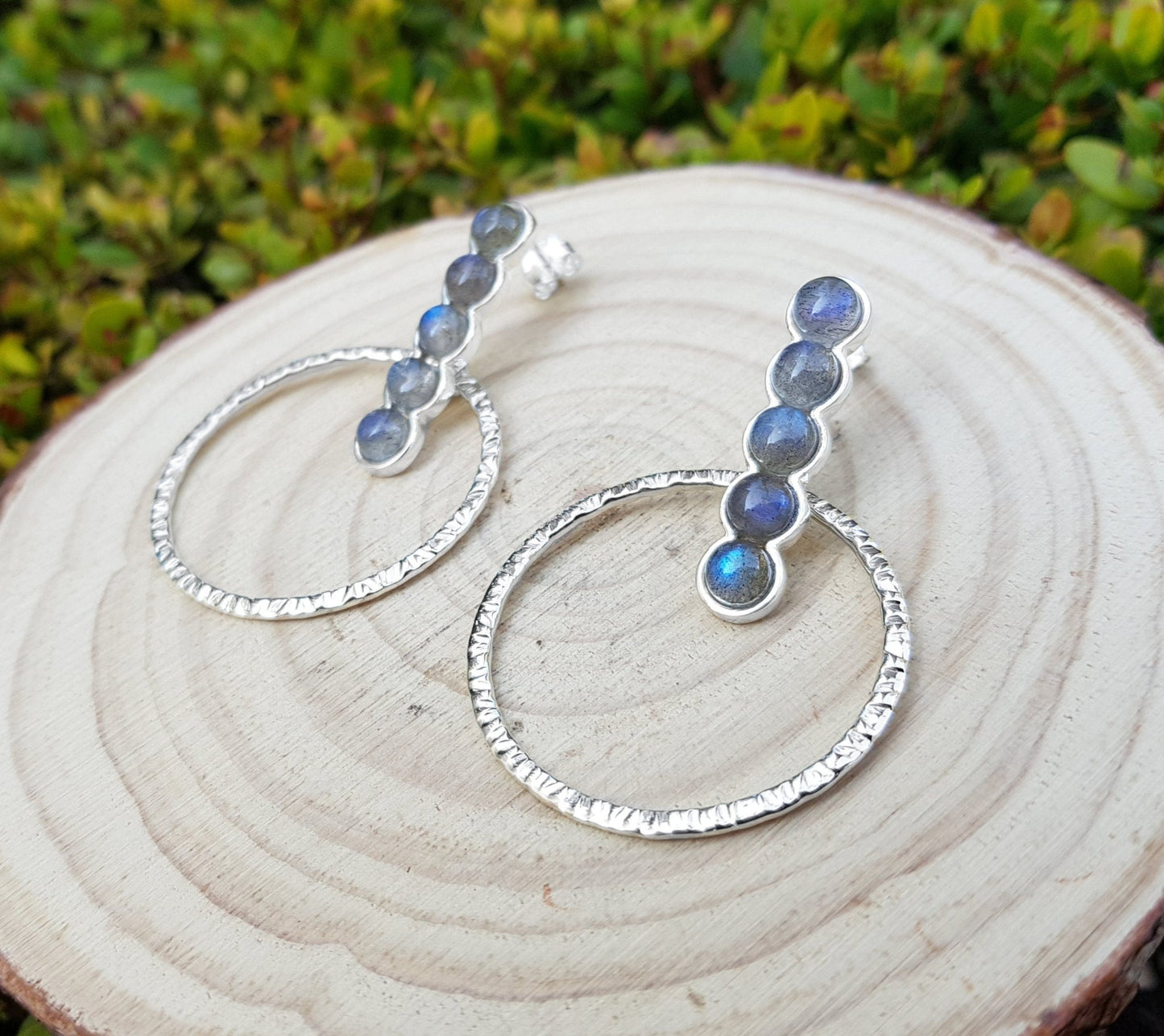 Labradorite Statement Earrings Sterling Silver, Boho Crystal Earrings - LunarGem - Earrings