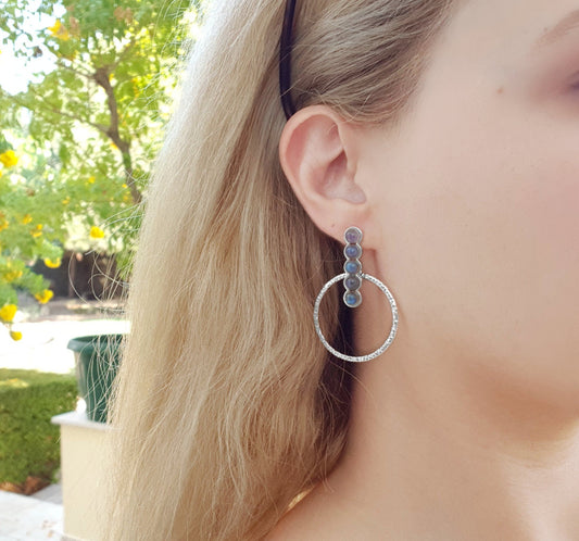 Labradorite Statement Earrings Sterling Silver, Boho Crystal Earrings - LunarGem - Earrings