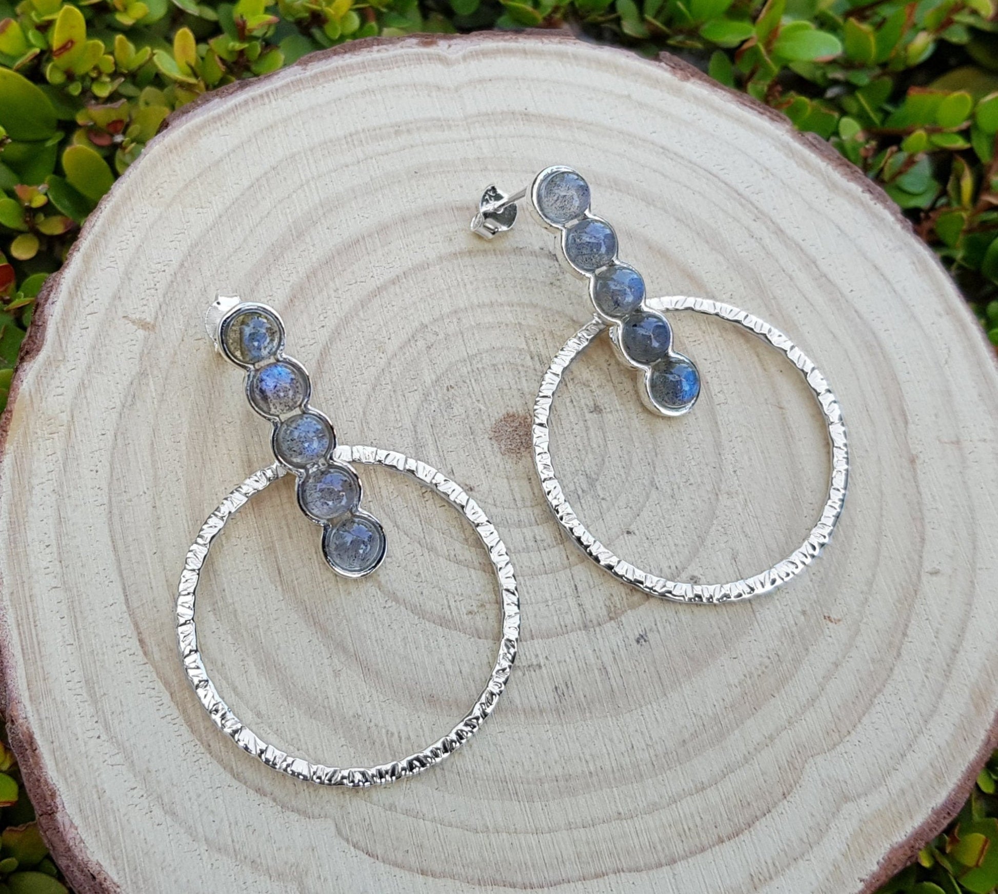 Labradorite Statement Earrings Sterling Silver, Boho Crystal Earrings - LunarGem - Earrings