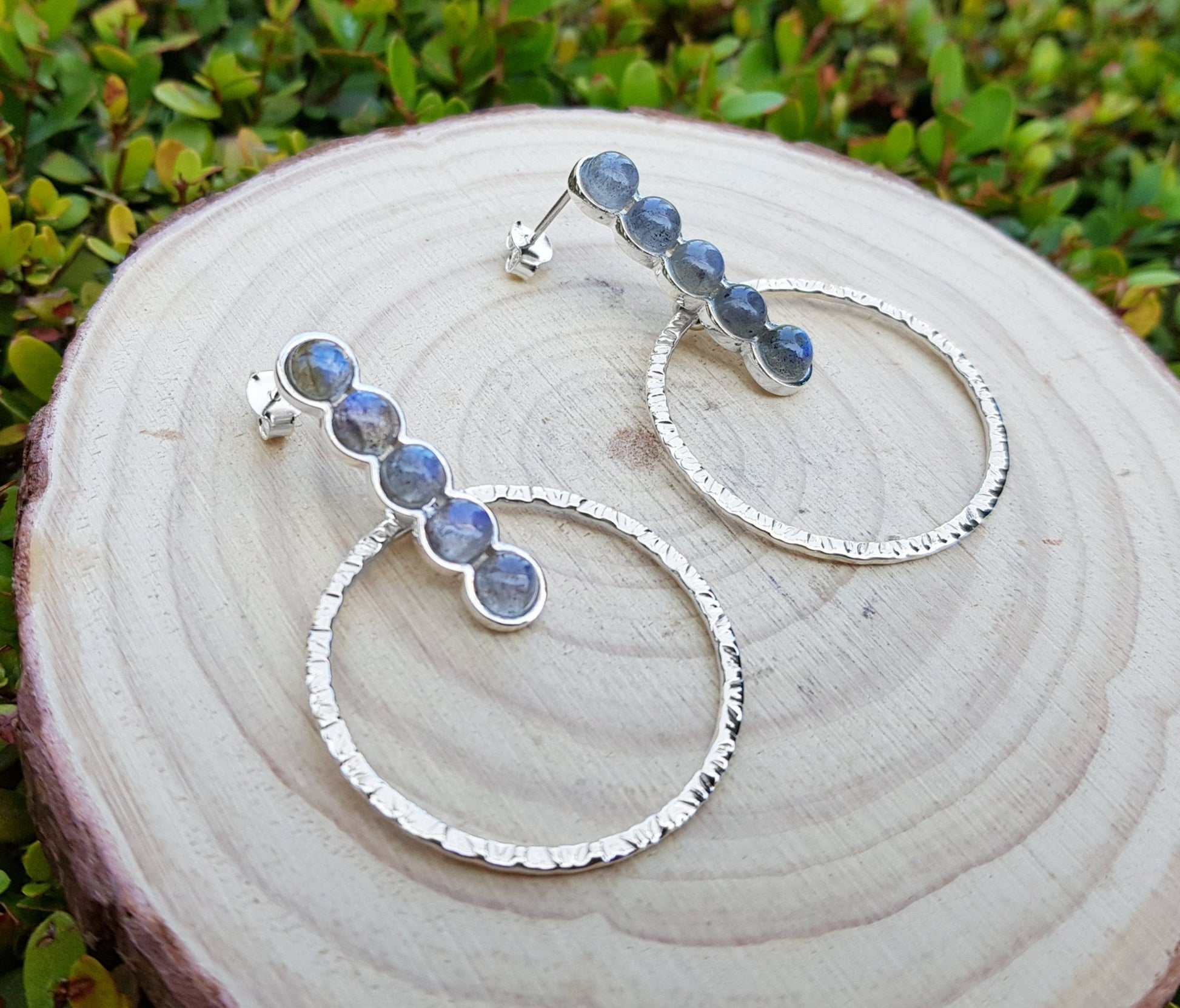 Labradorite Statement Earrings Sterling Silver, Boho Crystal Earrings - LunarGem - Earrings